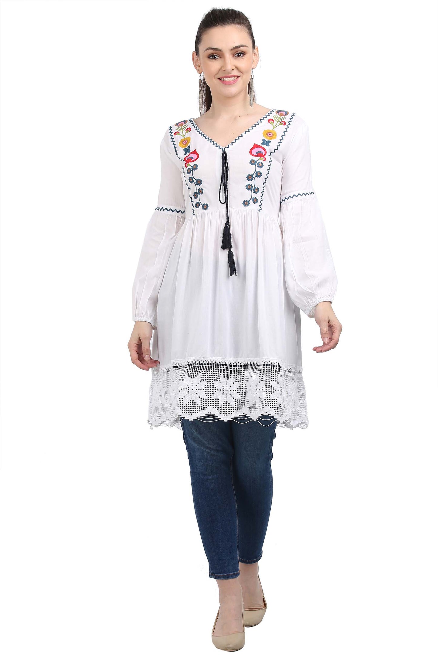 Casual Regular Sleeves Embroidered Women White Top