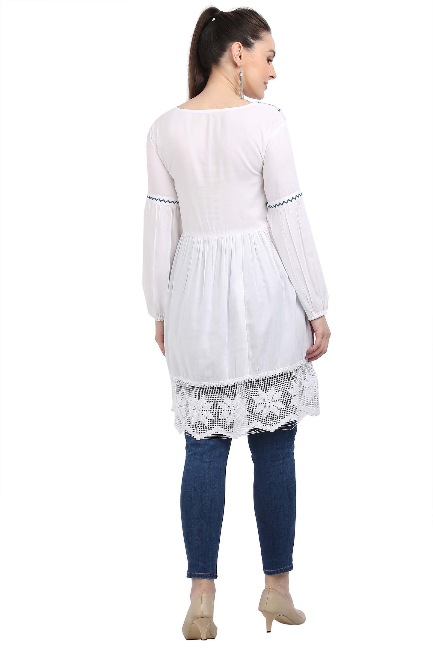 Casual Regular Sleeves Embroidered Women White Top