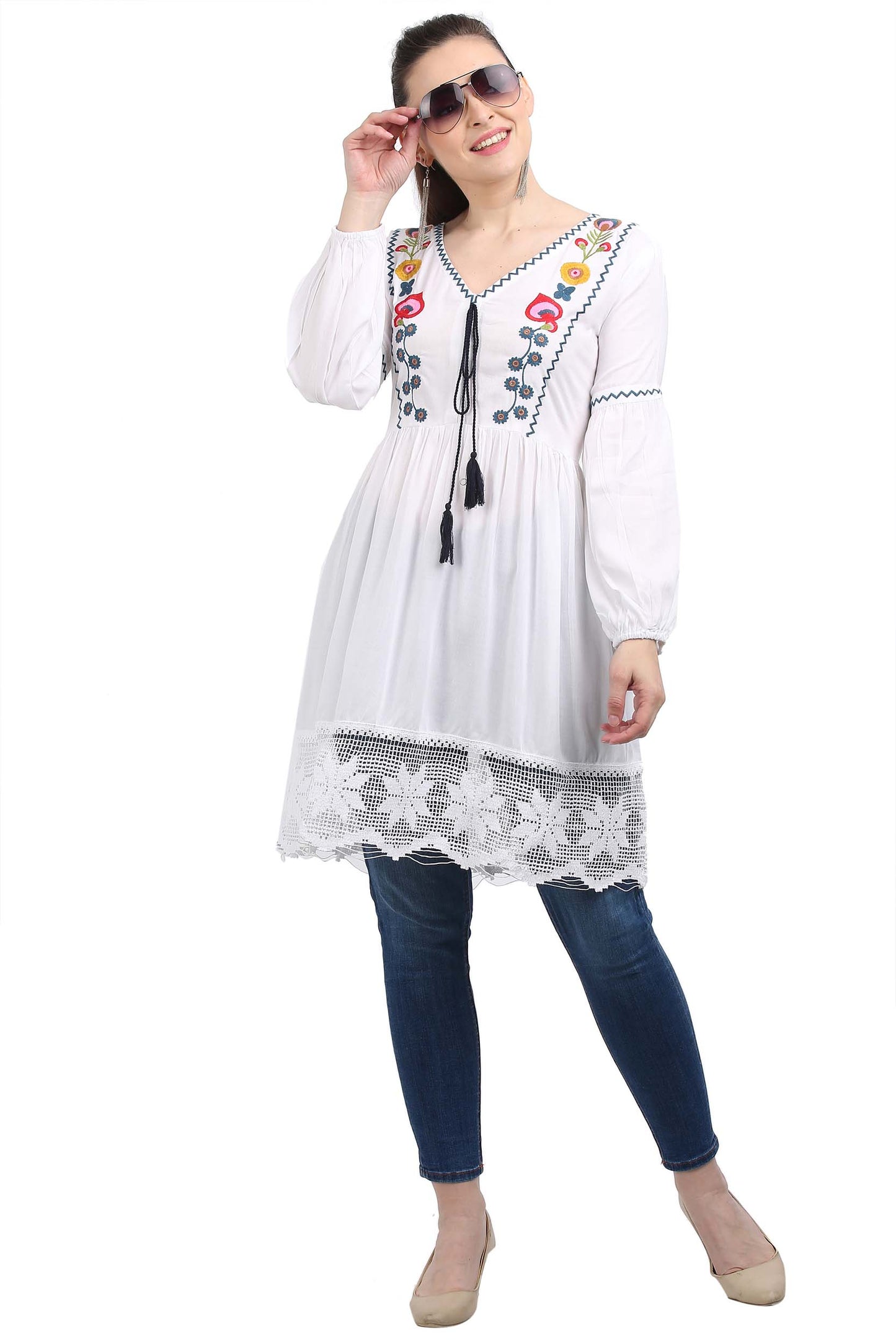 Casual Regular Sleeves Embroidered Women White Top