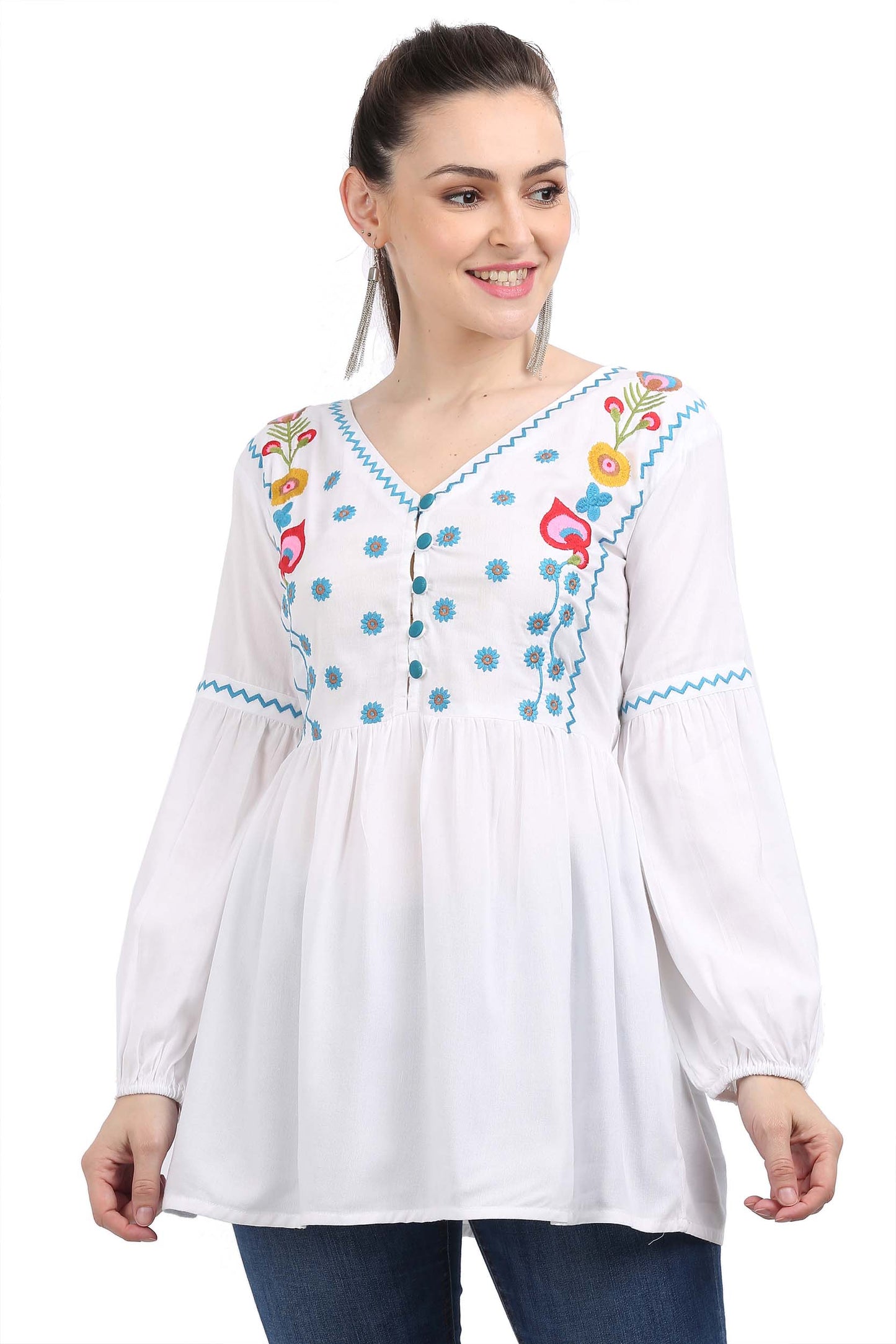 Casual Regular Sleeves Embroidered Women White Top