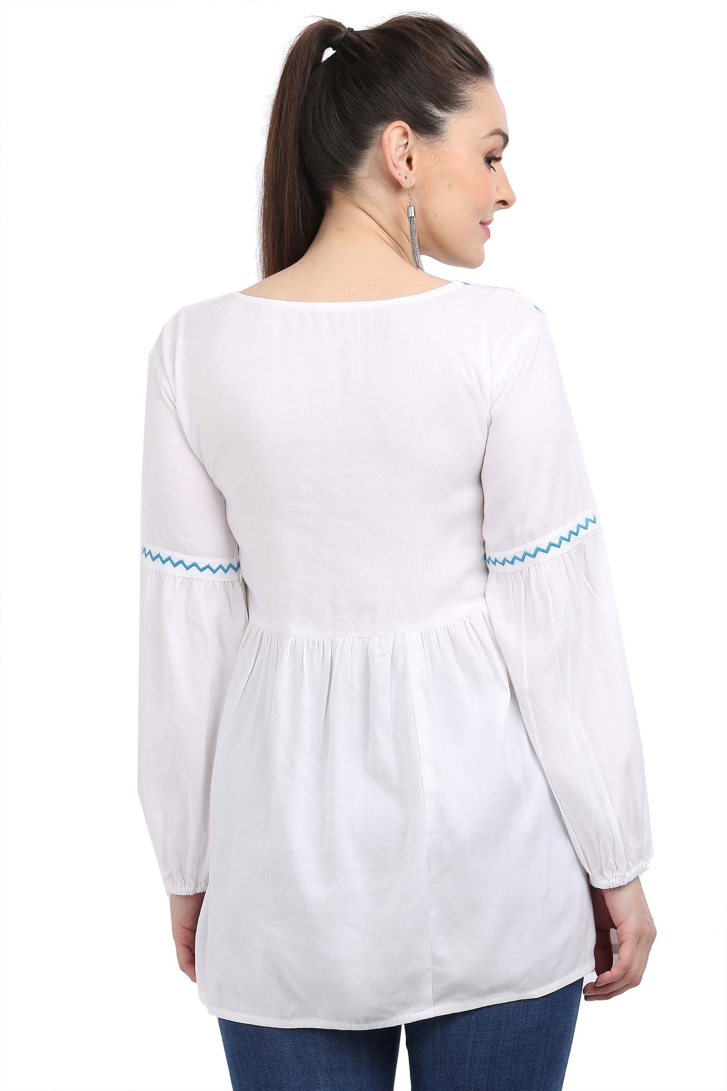 Casual Regular Sleeves Embroidered Women White Top