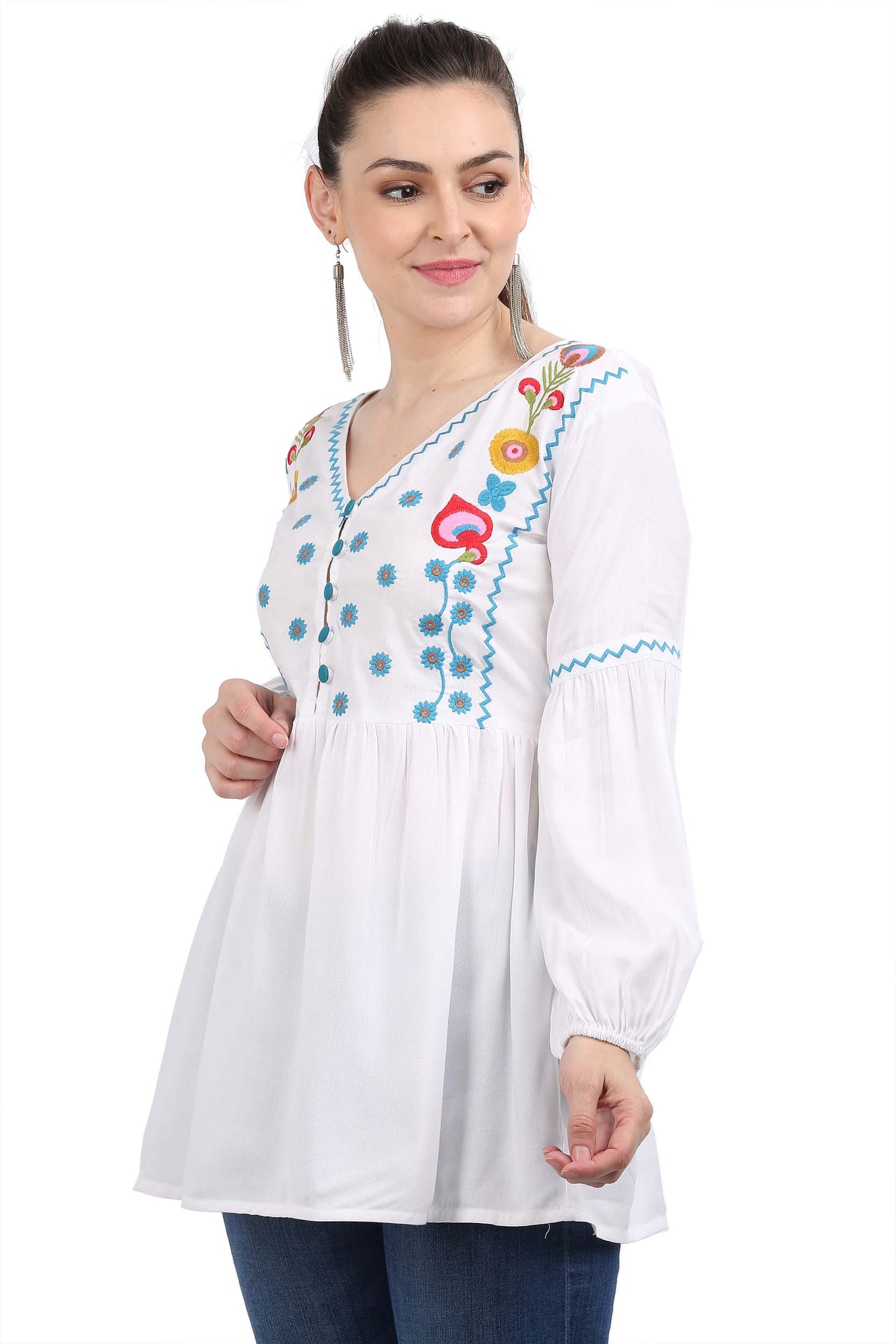 Casual Regular Sleeves Embroidered Women White Top