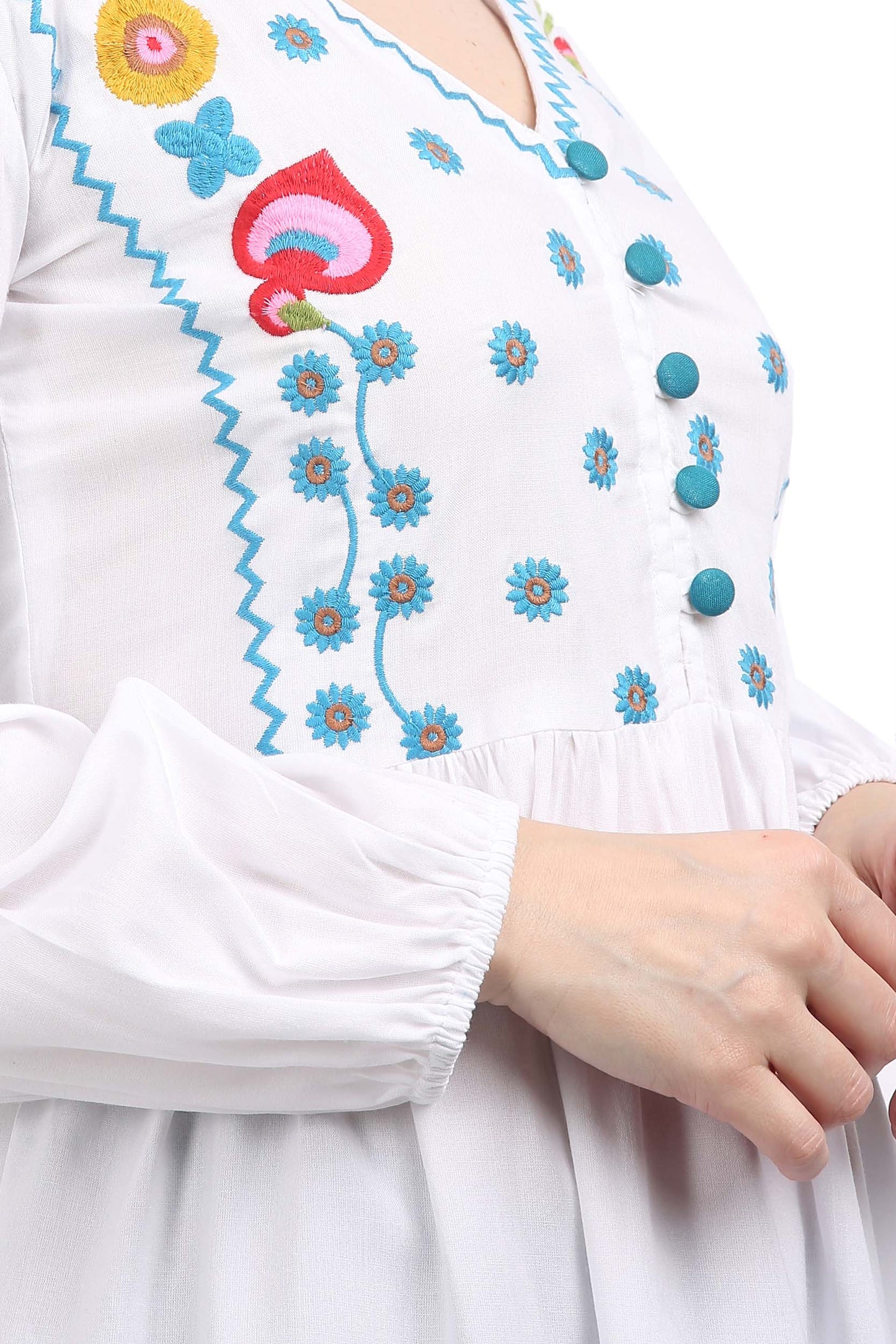 Casual Regular Sleeves Embroidered Women White Top