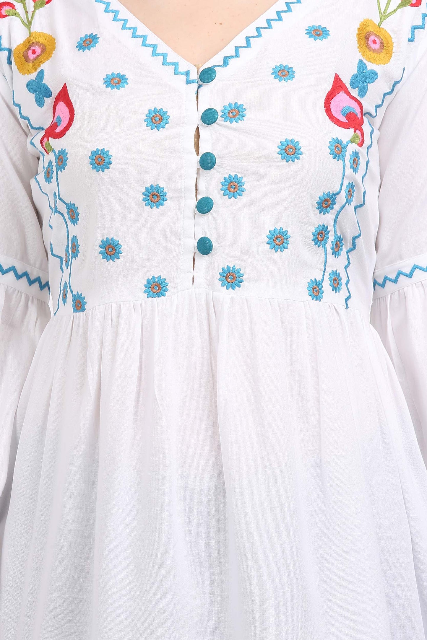 Casual Regular Sleeves Embroidered Women White Top