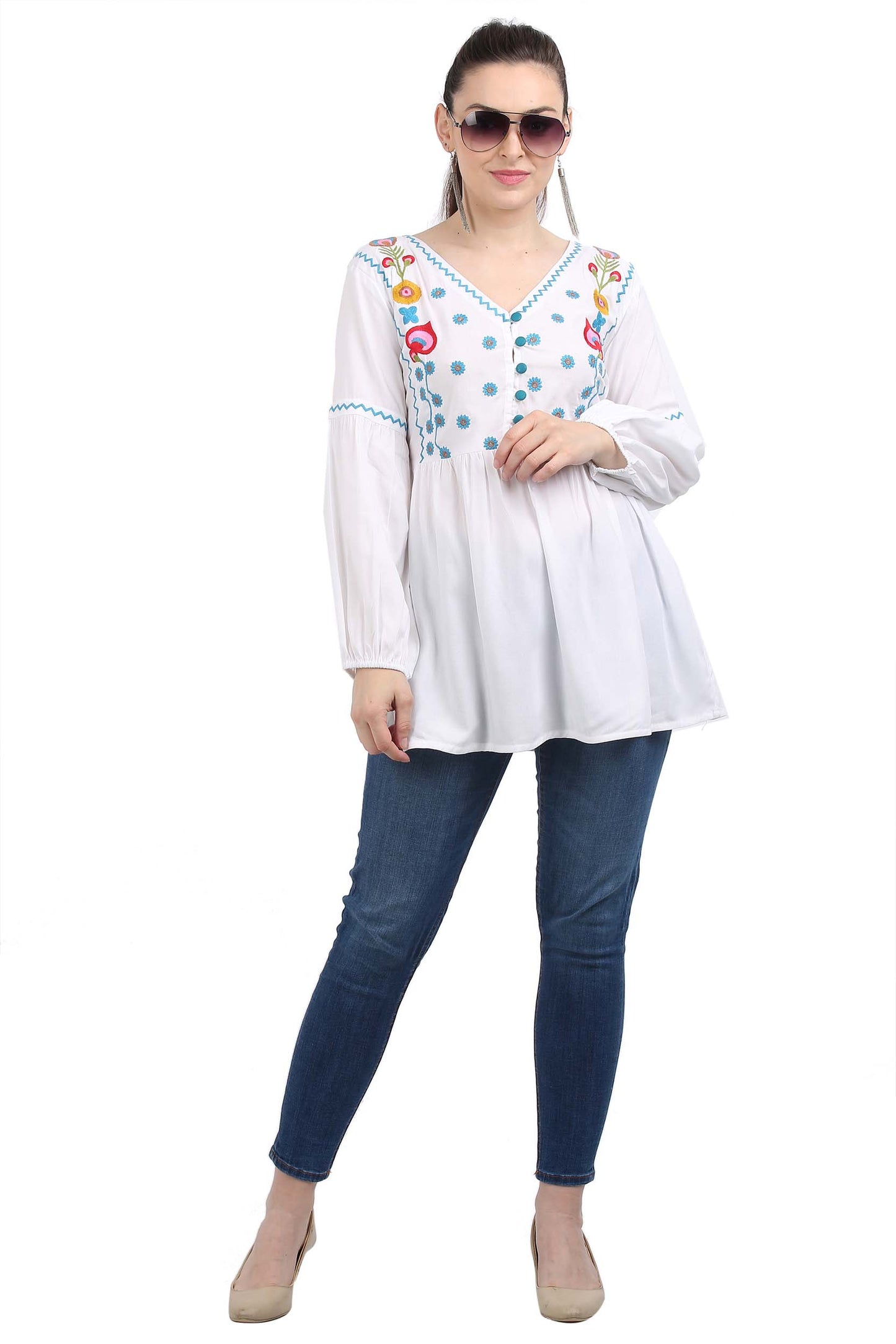 Casual Regular Sleeves Embroidered Women White Top