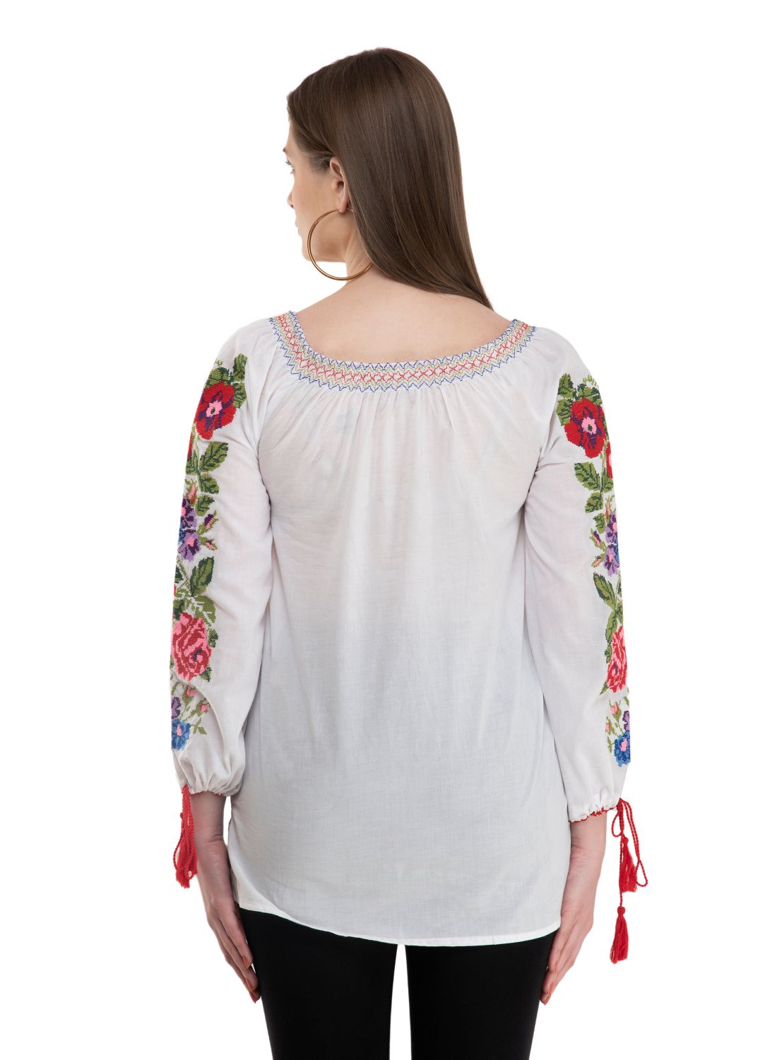 Casual Regular Sleeves Embroidered Women White Multicolor Top