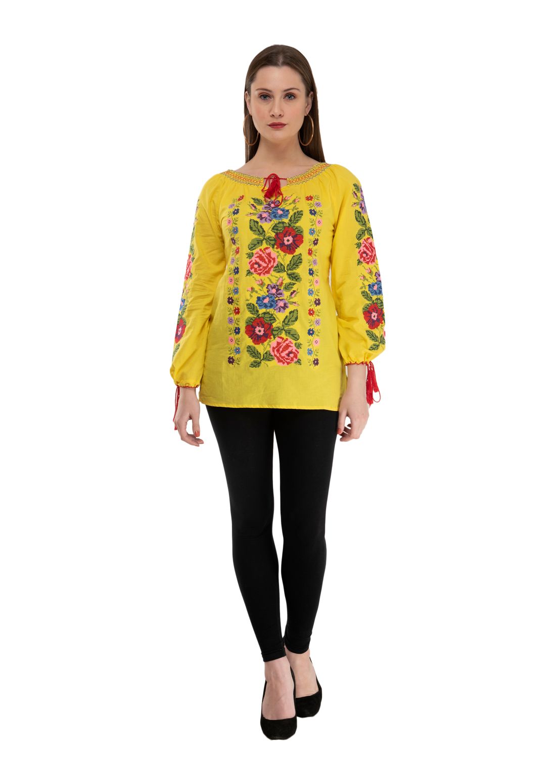 Casual Regular Sleeves Embroidered Women Multicolor Top