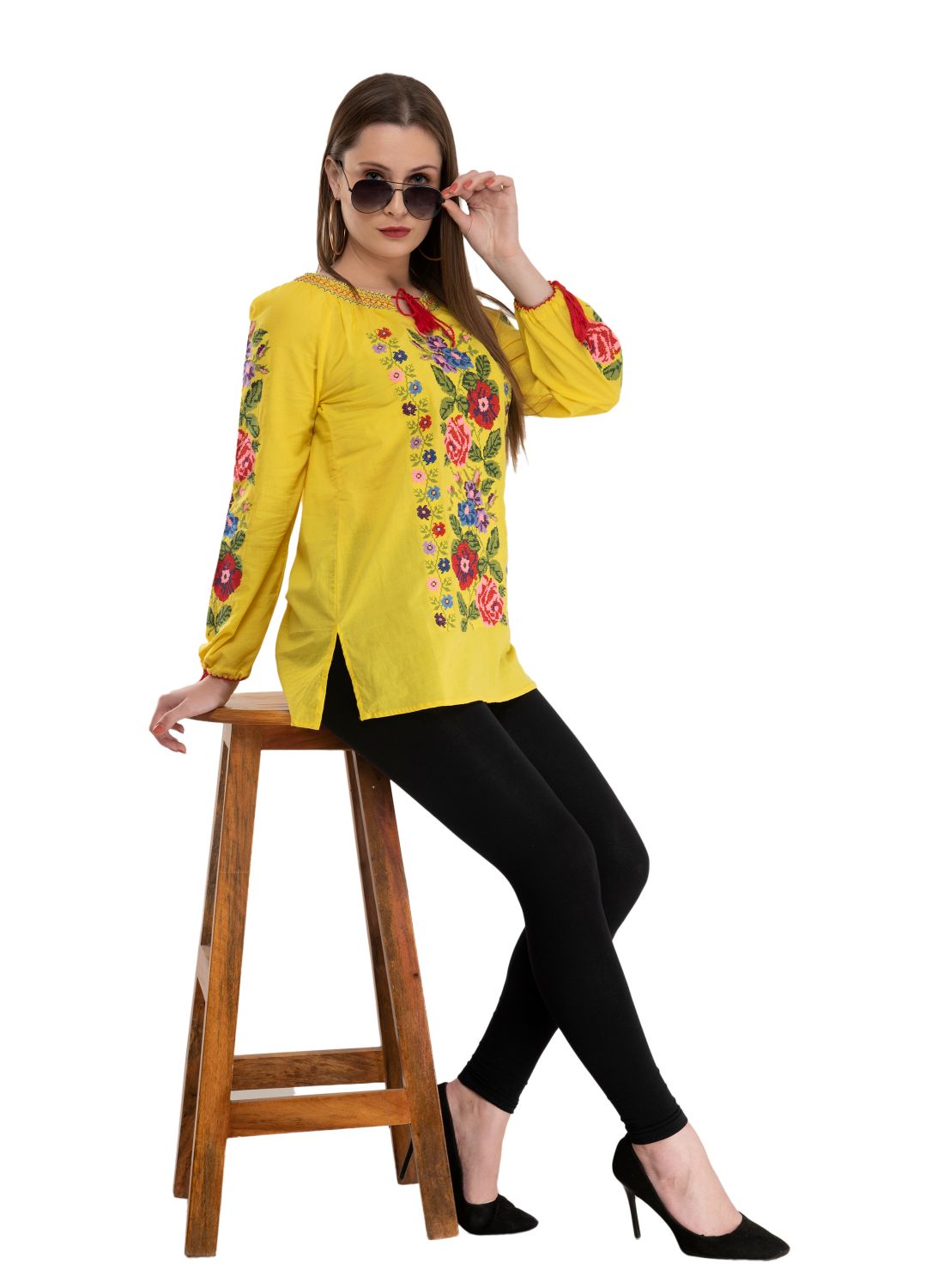 Casual Regular Sleeves Embroidered Women Multicolor Top