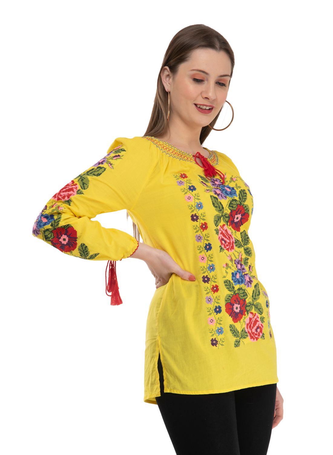 Casual Regular Sleeves Embroidered Women Multicolor Top