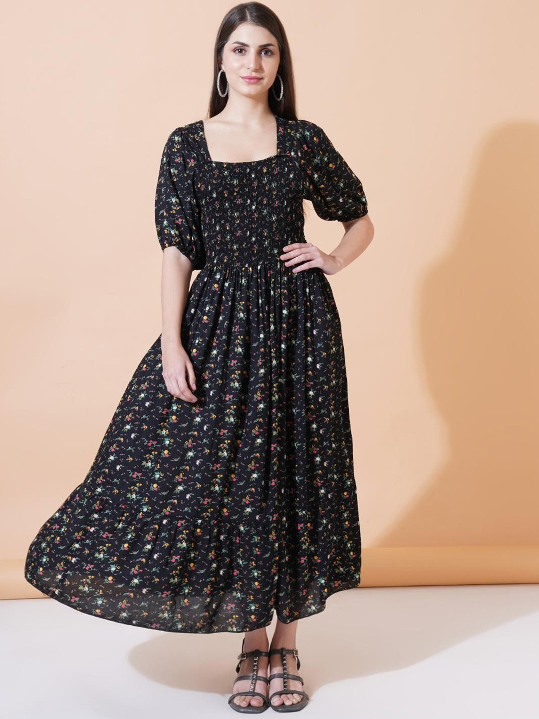 Women Floral Printed Fit and Flare Maxi Dress
