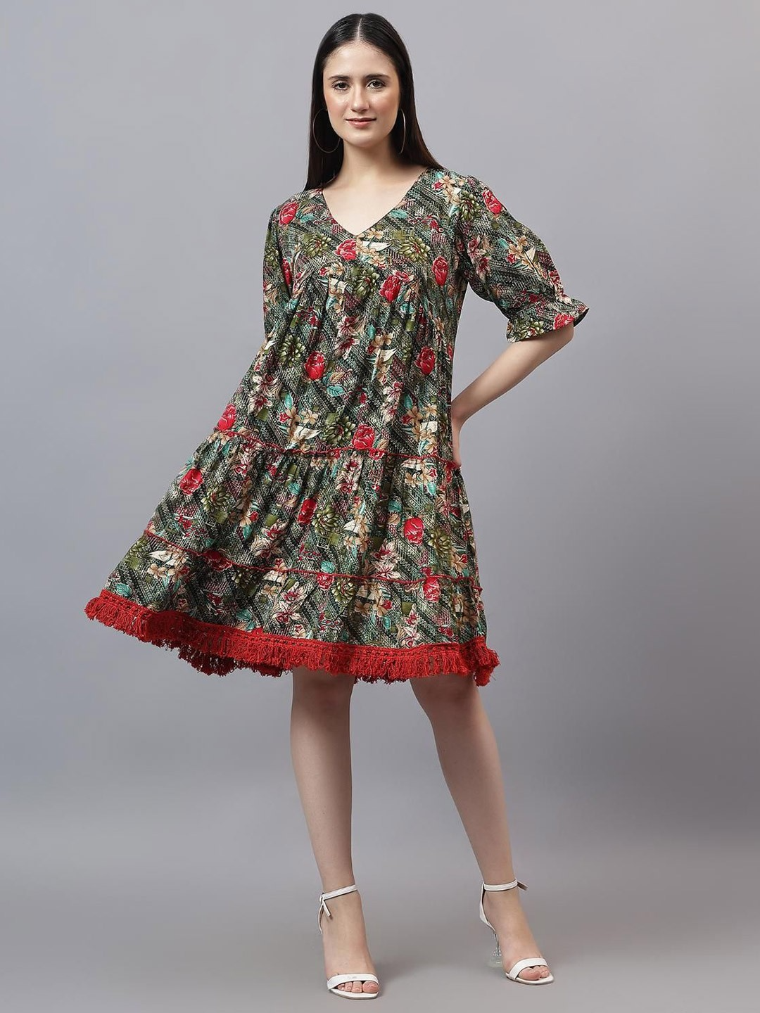 Women Floral Printed Empire Dress
