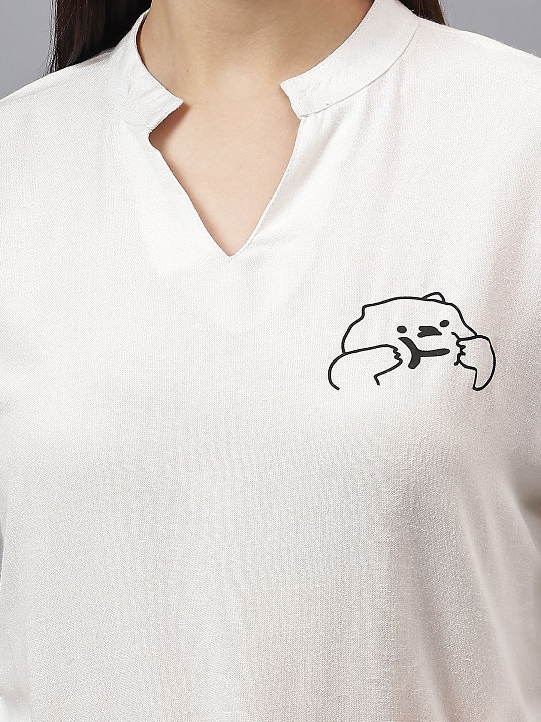 Women Solid Mandarine Collar Cotton Top