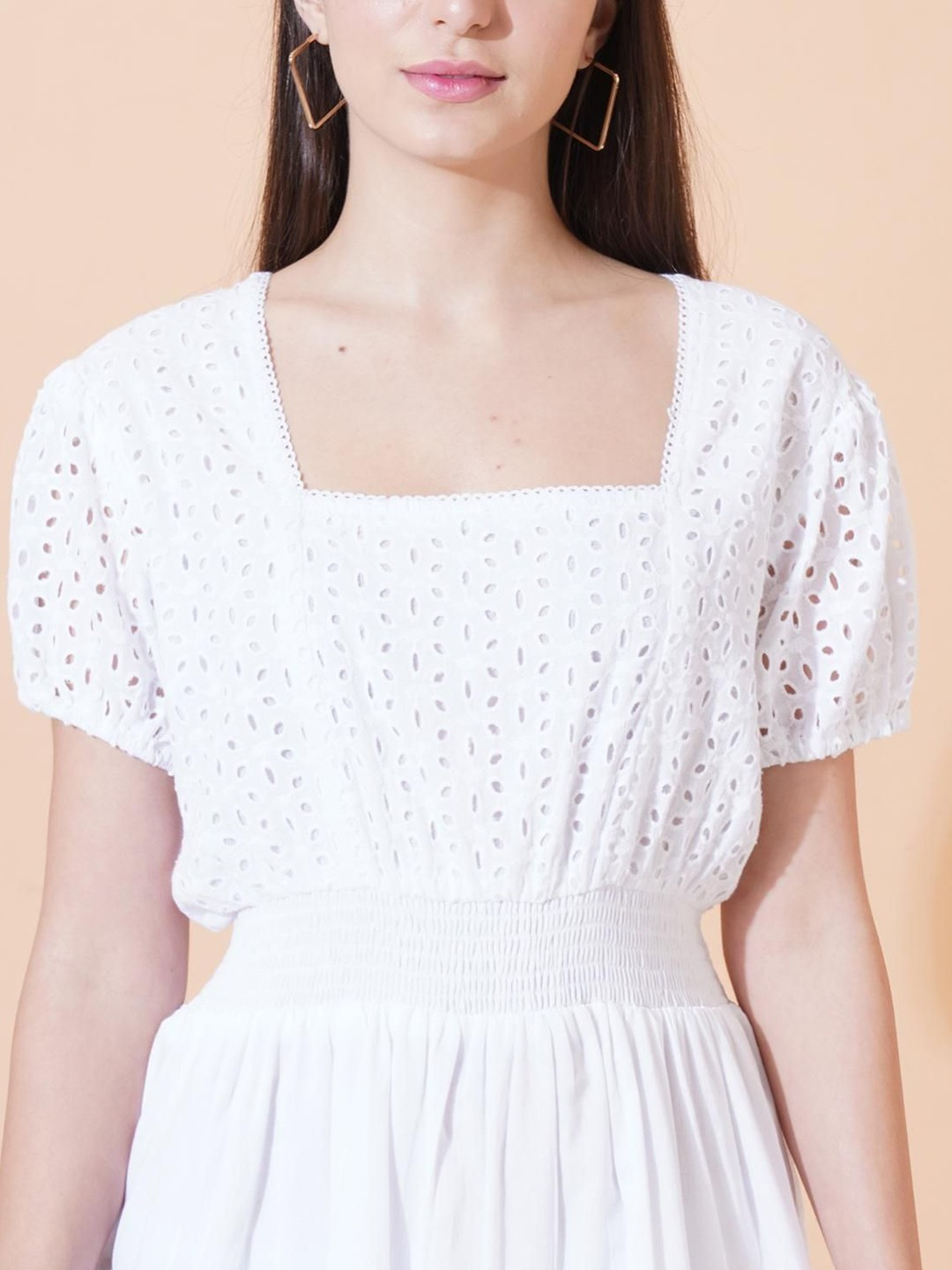 Women Self Design Cotton Fit and Flare Midi Dress