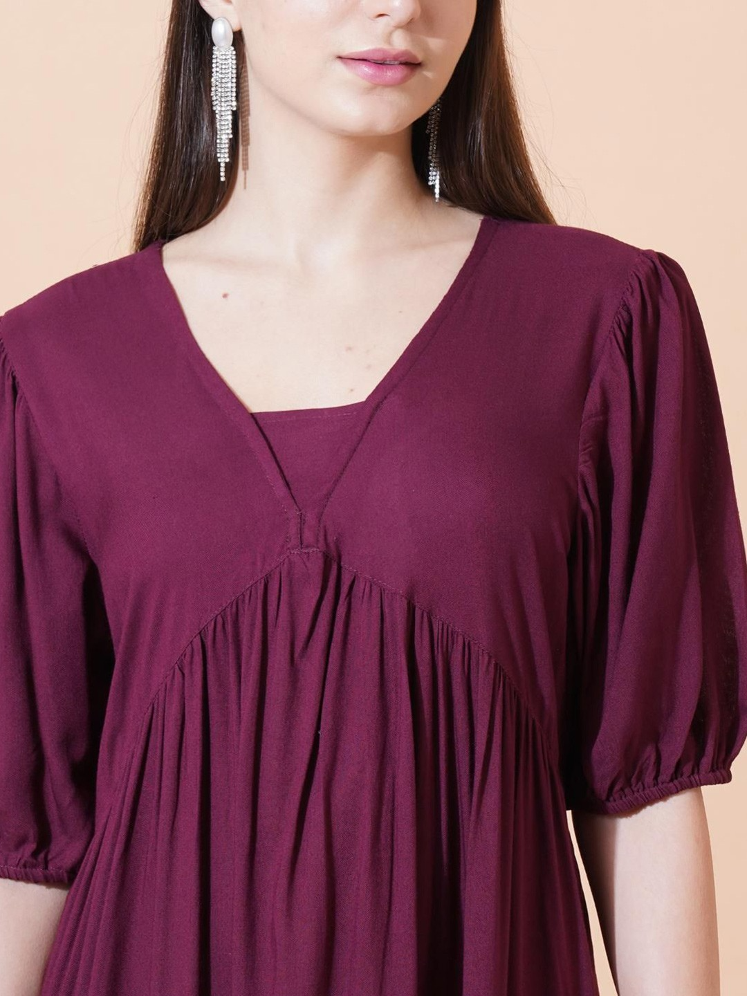 Women Round Neck A-Line Midi Dress