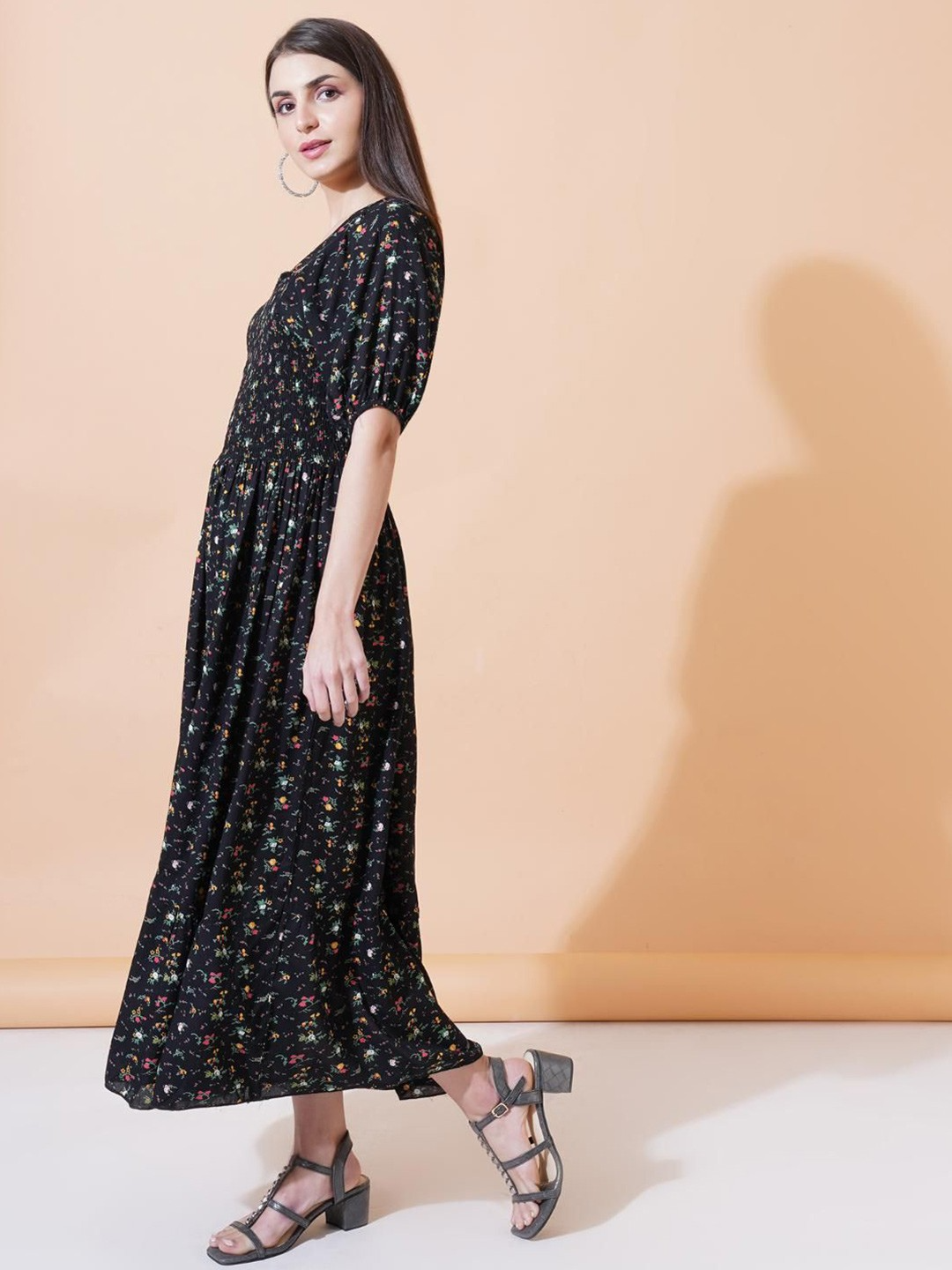 Women Floral Printed Fit and Flare Maxi Dress