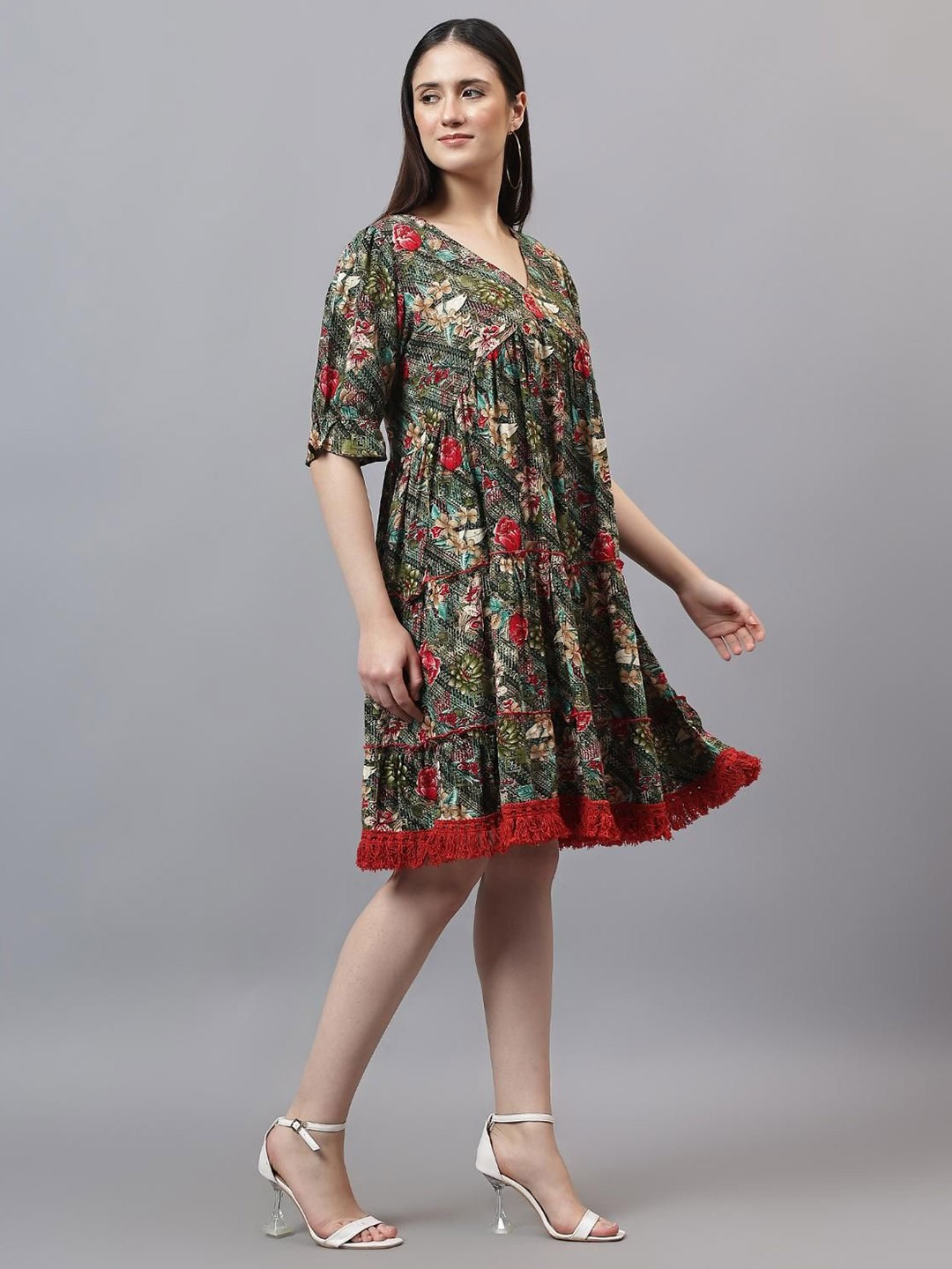 Women Floral Printed Empire Dress