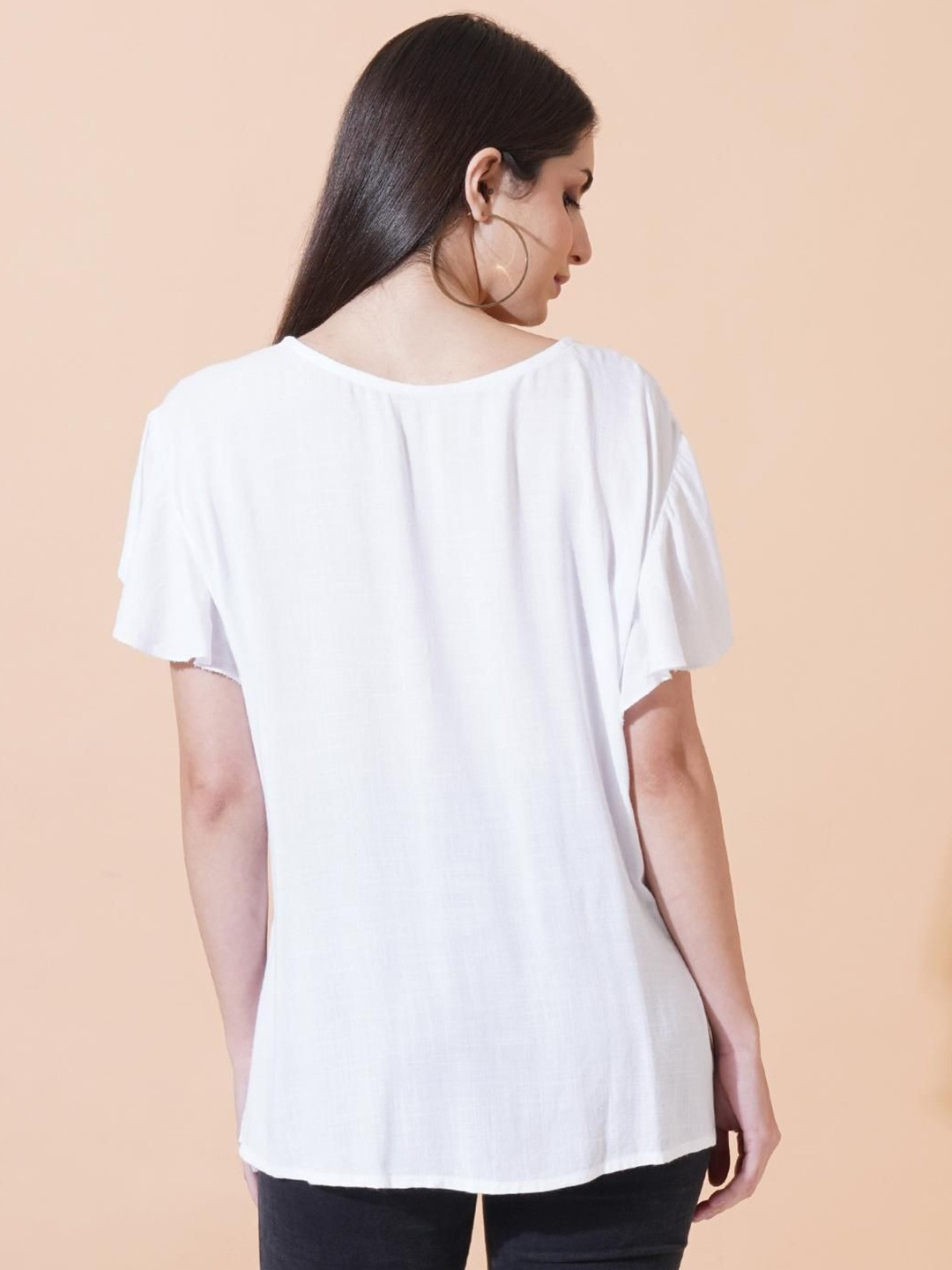 Women Embroidered Flared Sleeve A-line Top