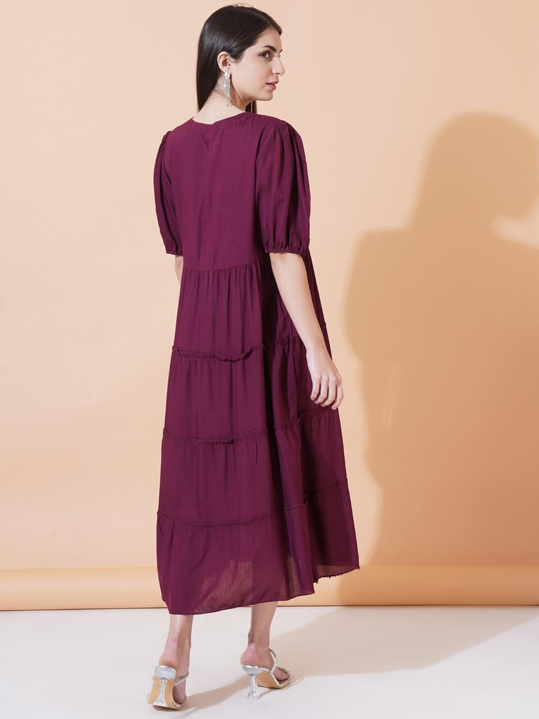 Women Round Neck A-Line Midi Dress