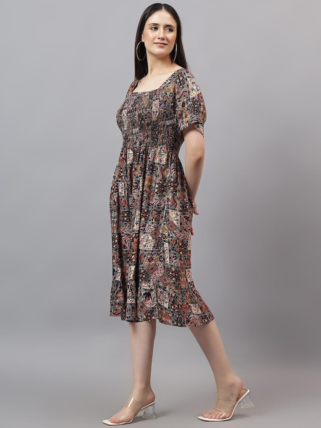 Women Floral Printed Fit & Flare Midi Dress