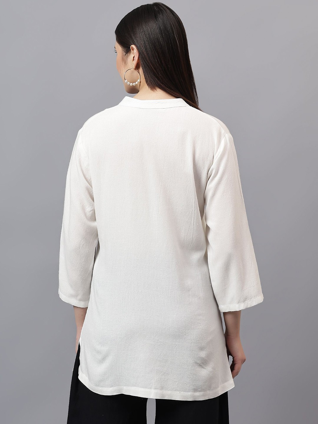 Women Solid Mandarine Collar Cotton Top