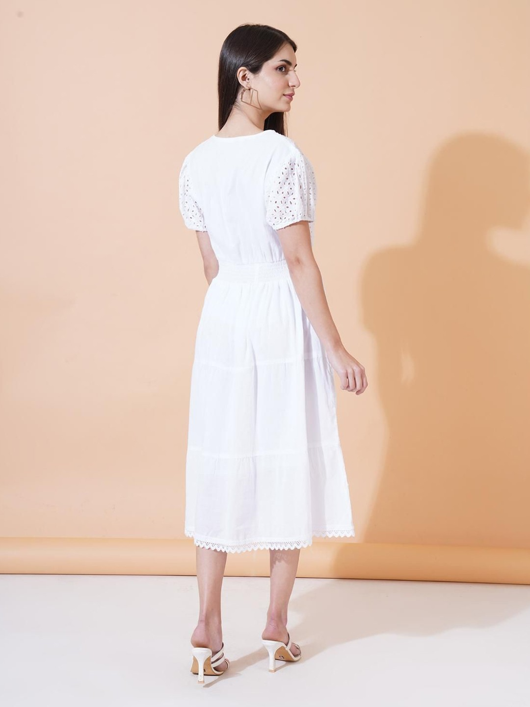 Women Self Design Cotton Fit and Flare Midi Dress