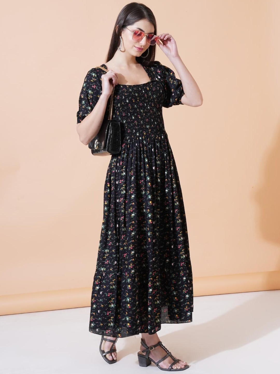 Women Floral Printed Fit and Flare Maxi Dress