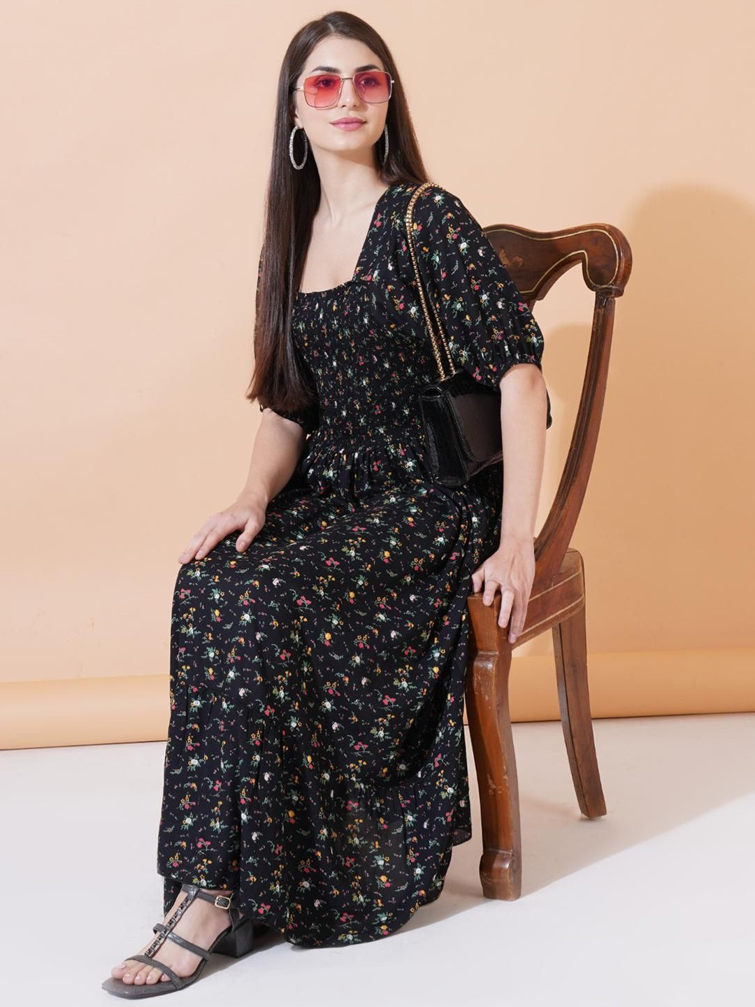 Women Floral Printed Fit and Flare Maxi Dress