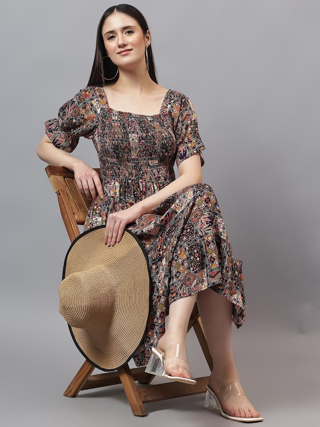 Women Floral Printed Fit & Flare Midi Dress