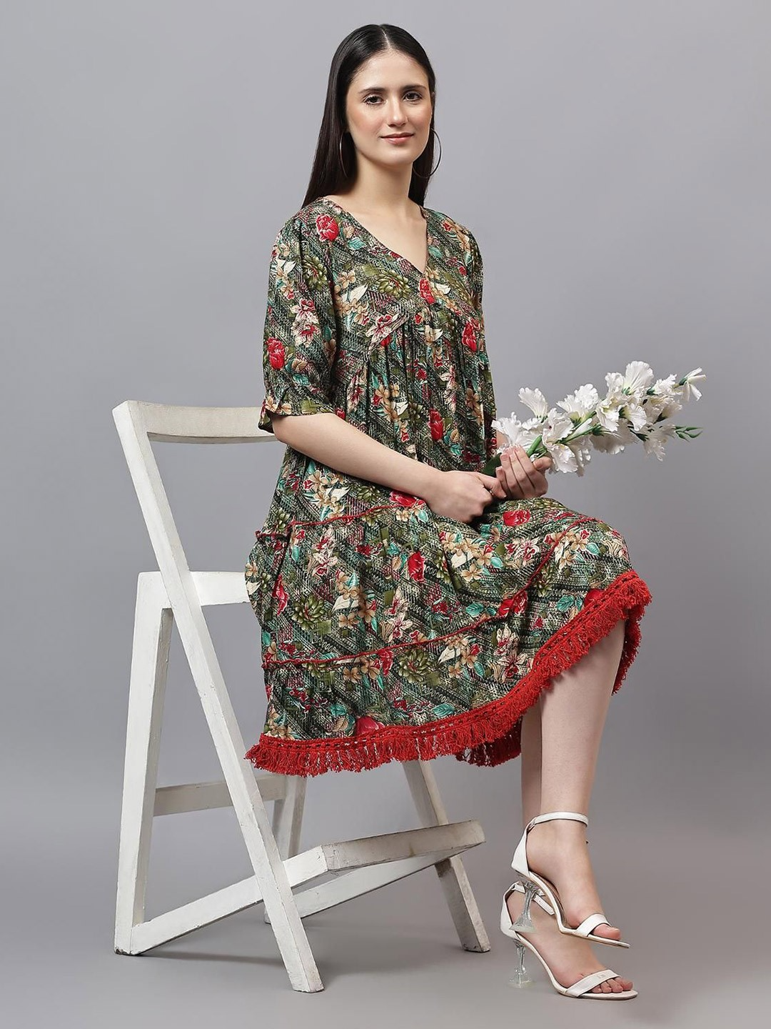 Women Floral Printed Empire Dress