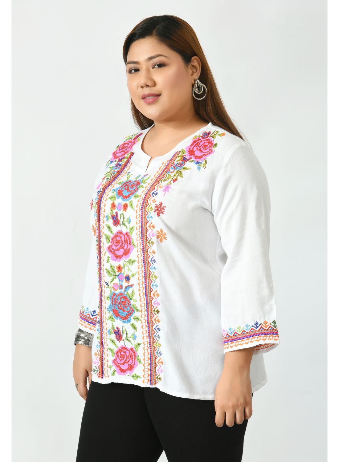 White Floral Print Top
