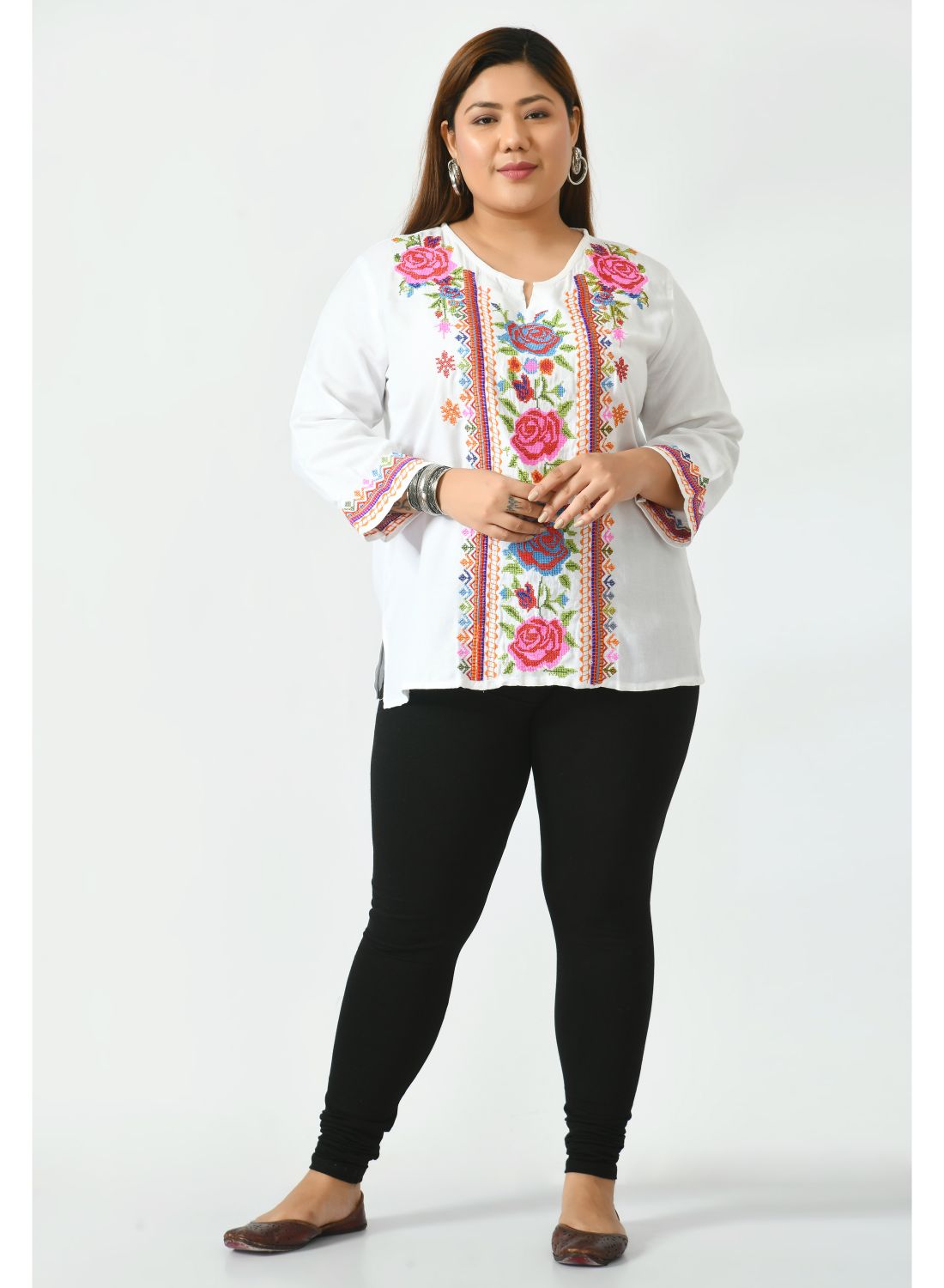 White Floral Print Top