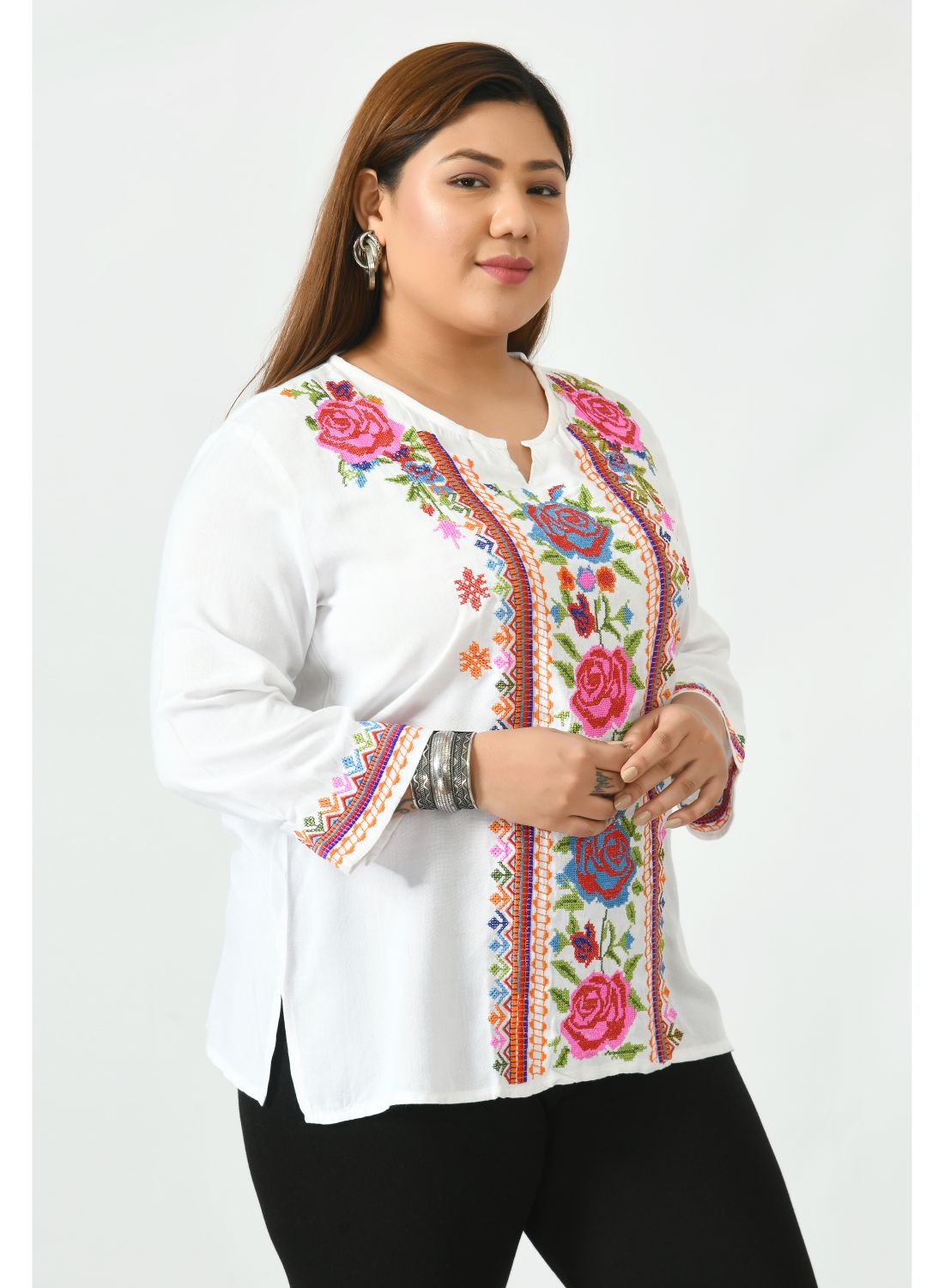 White Floral Print Top