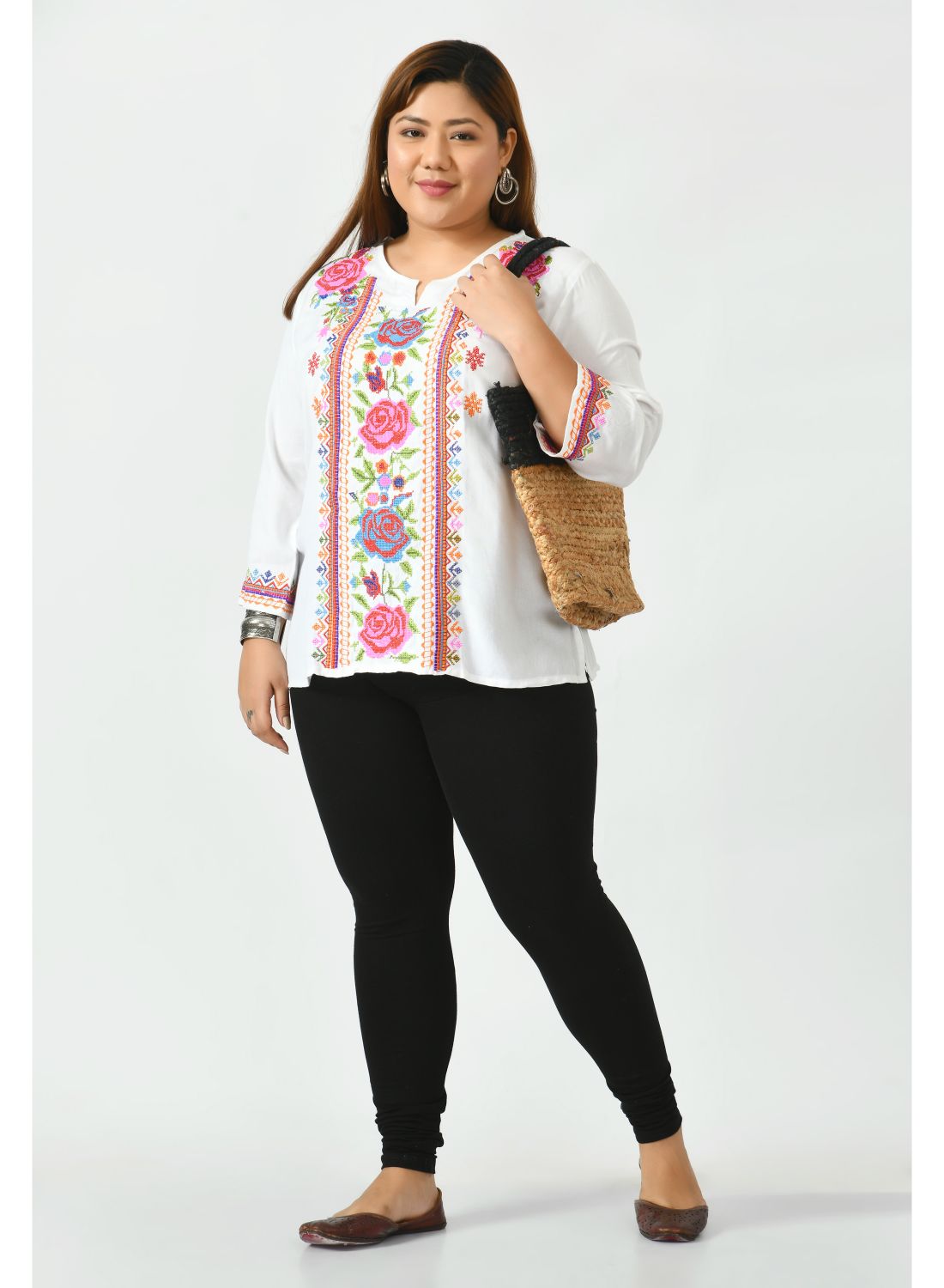 White Floral Print Top