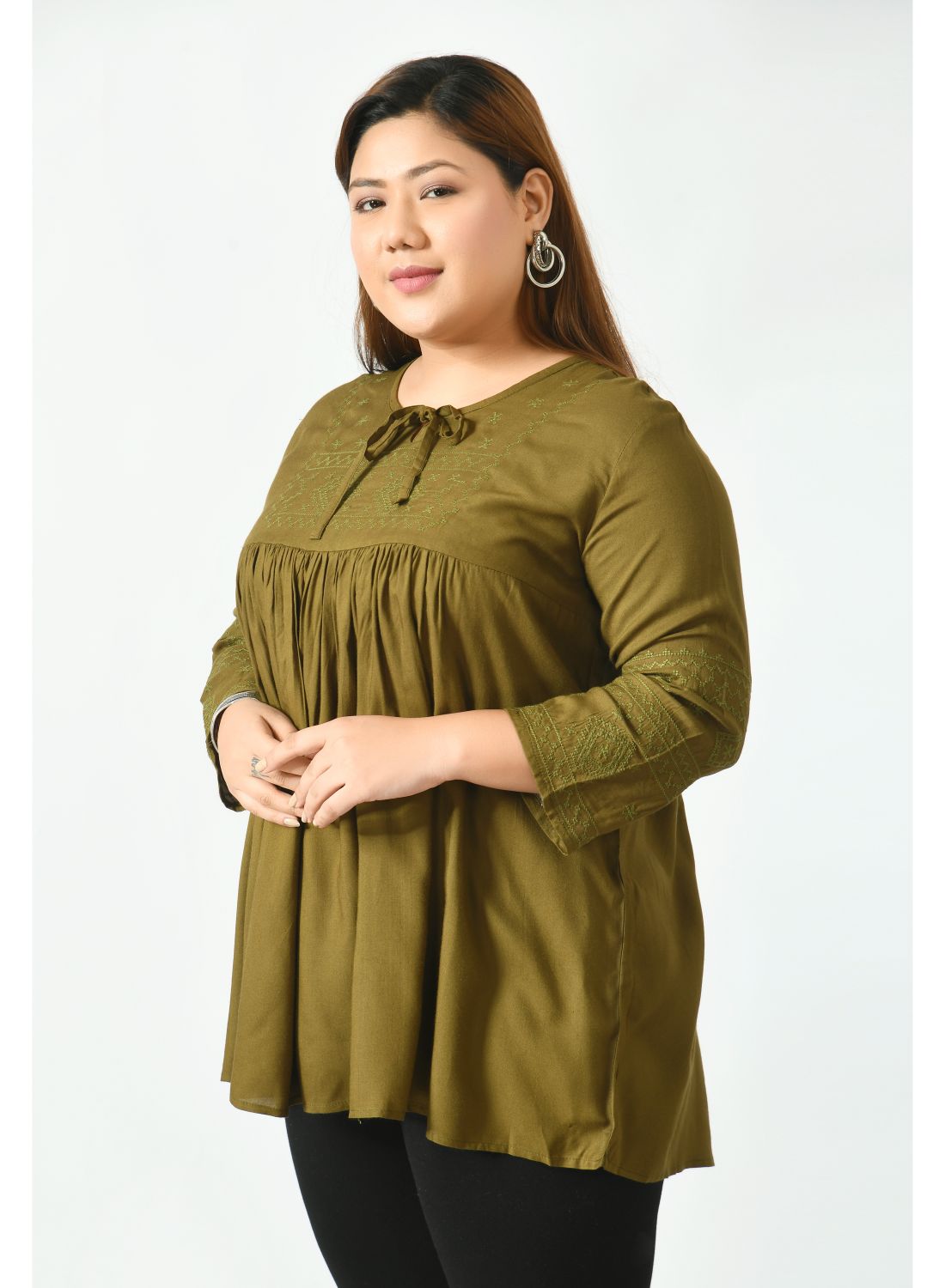 Olive Green Tie-Up Neck Top