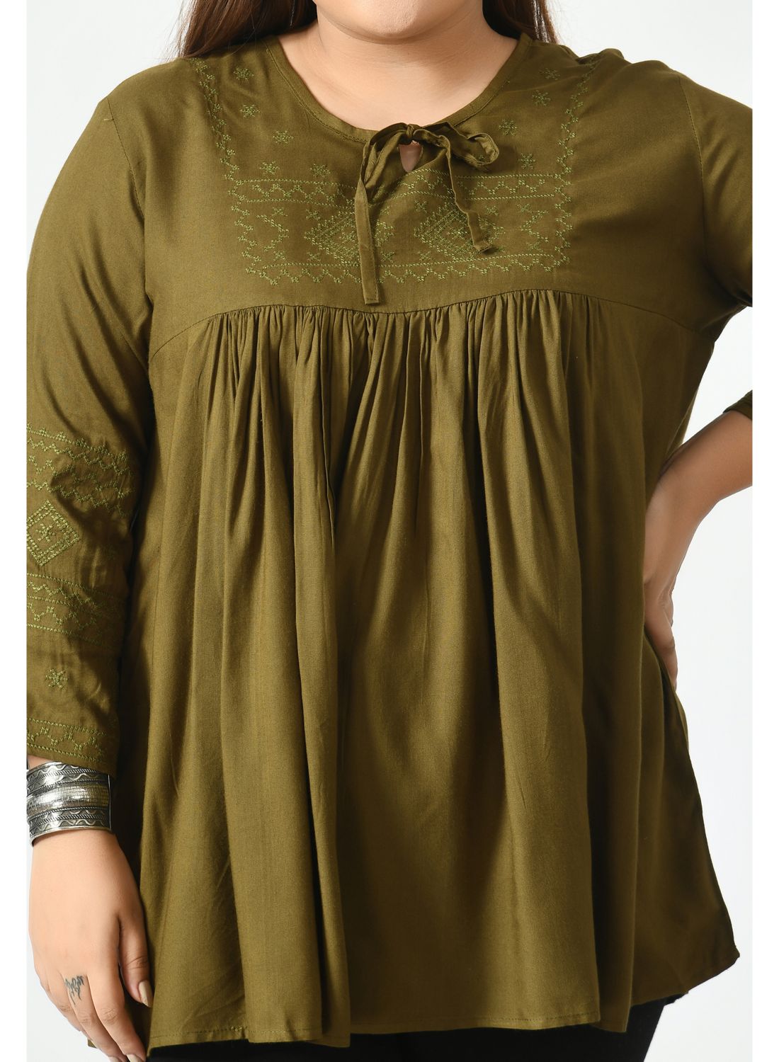 Olive Green Tie-Up Neck Top