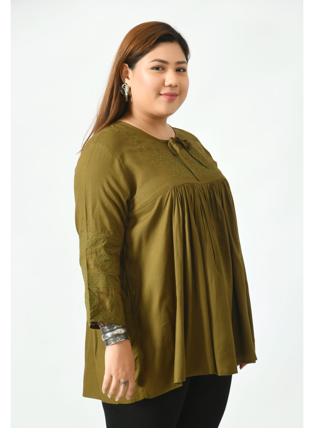 Olive Green Tie-Up Neck Top
