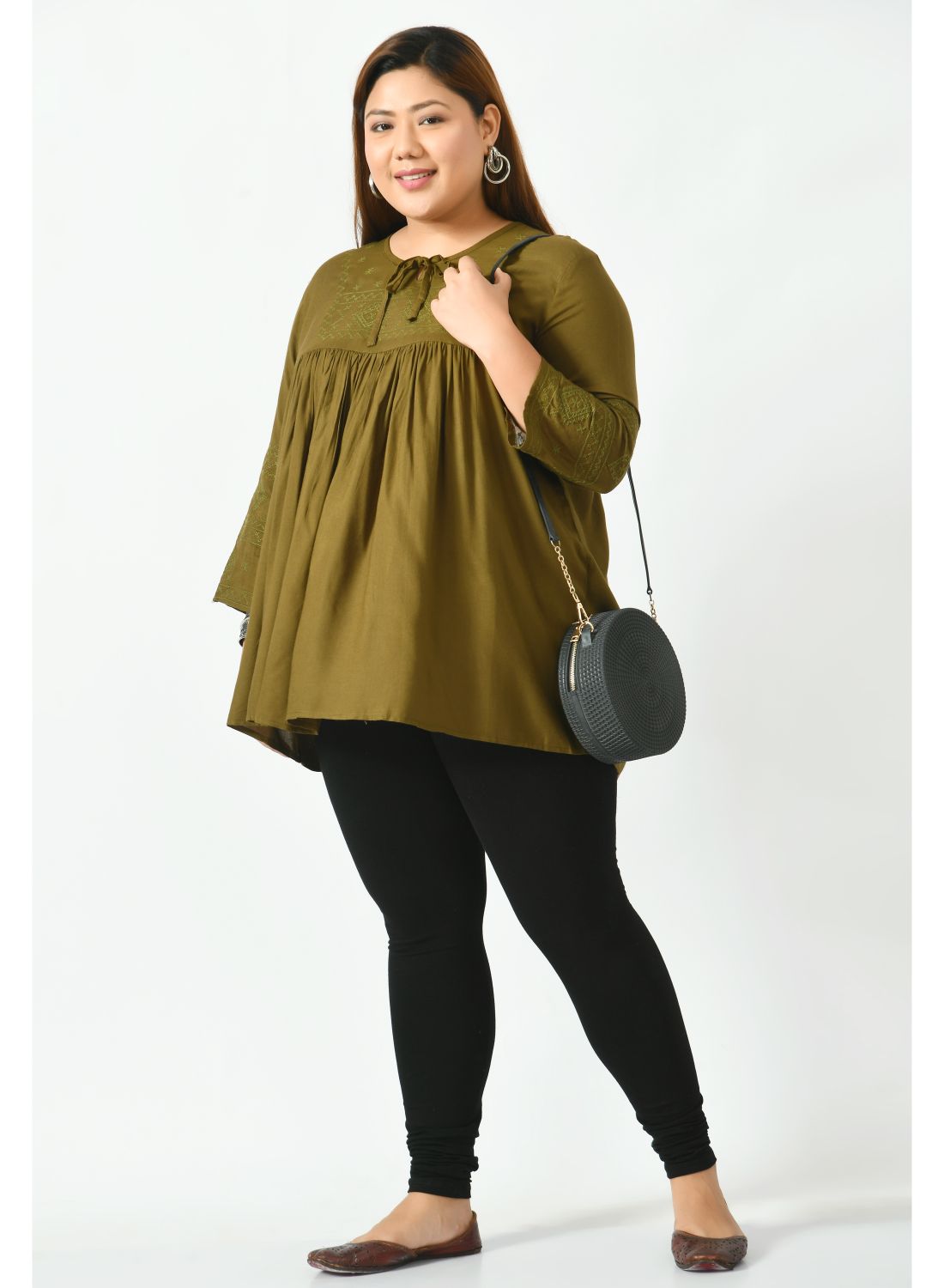 Olive Green Tie-Up Neck Top