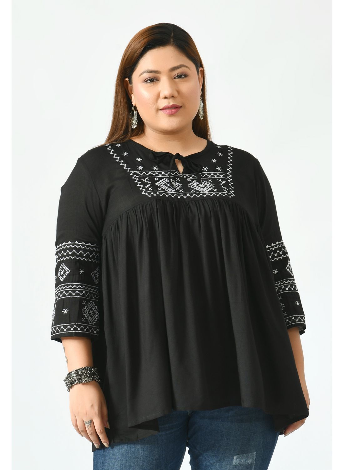 Black Tie-Up Neck Top