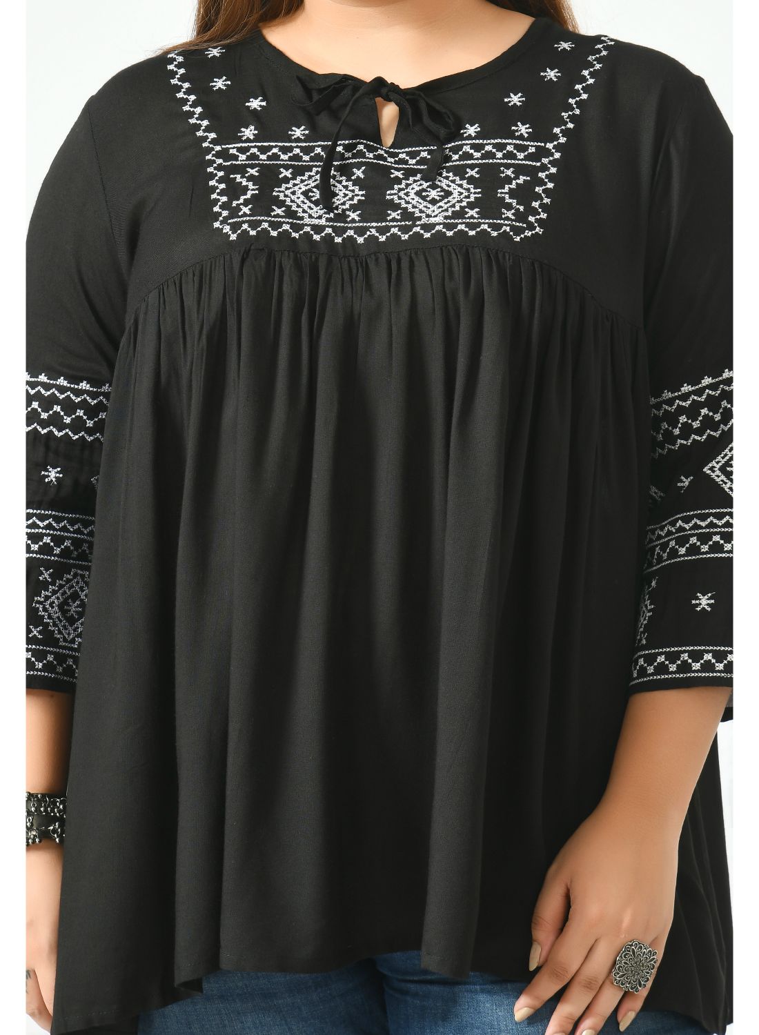 Black Tie-Up Neck Top