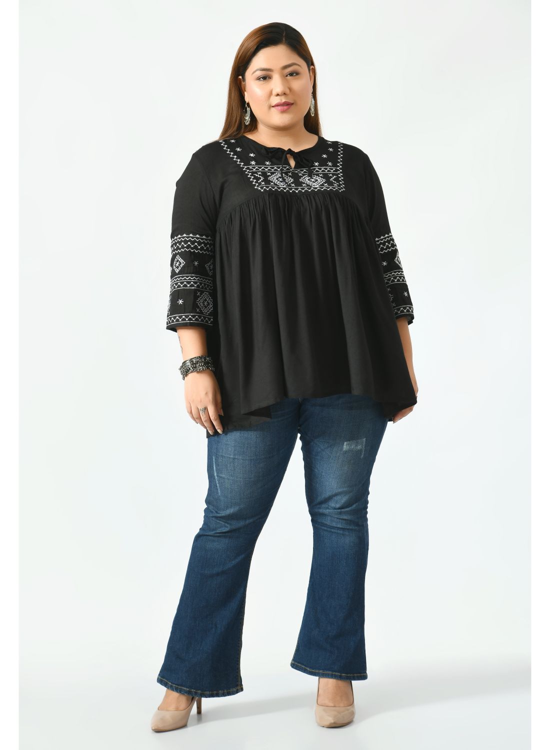 Black Tie-Up Neck Top