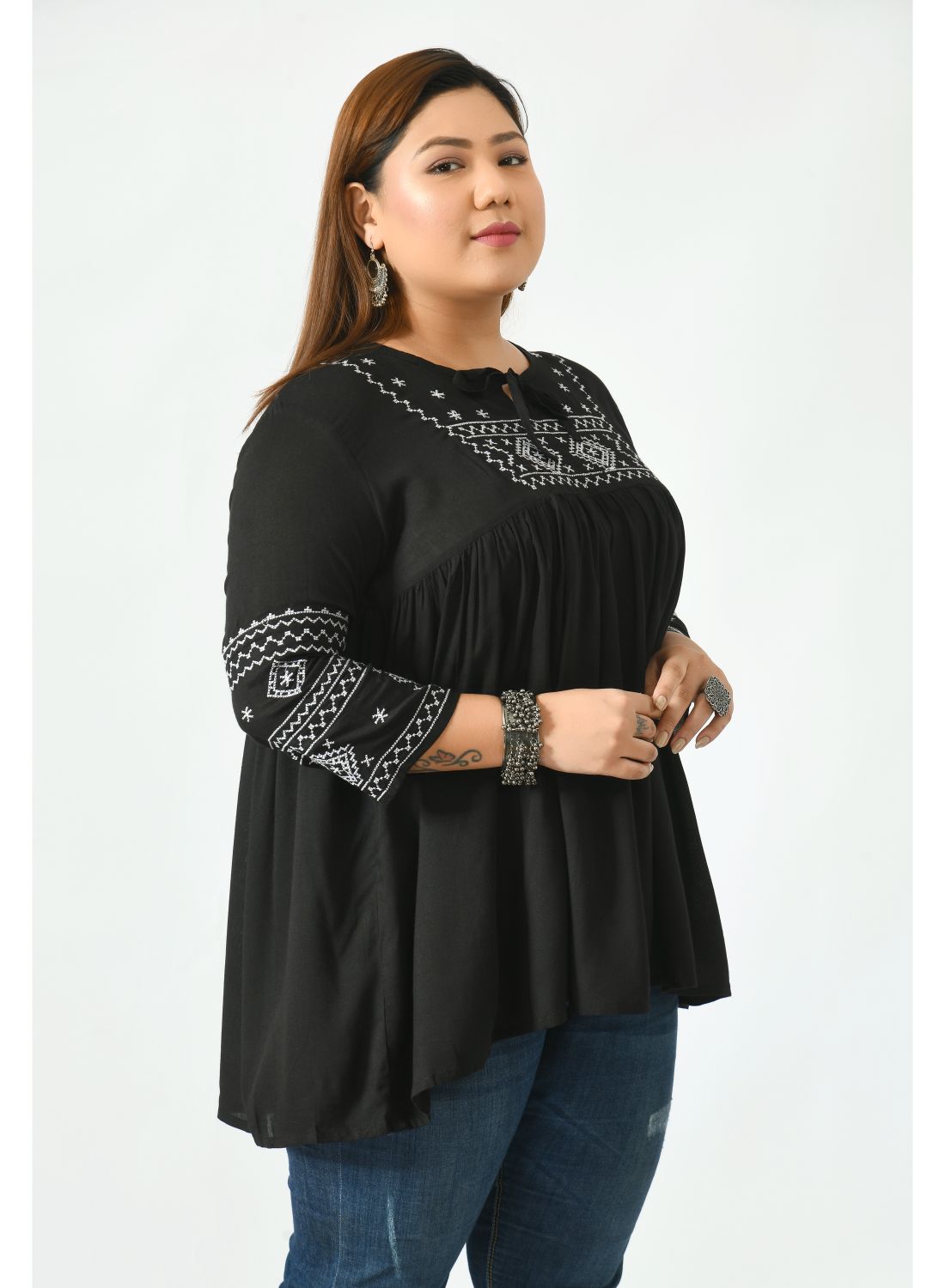 Black Tie-Up Neck Top
