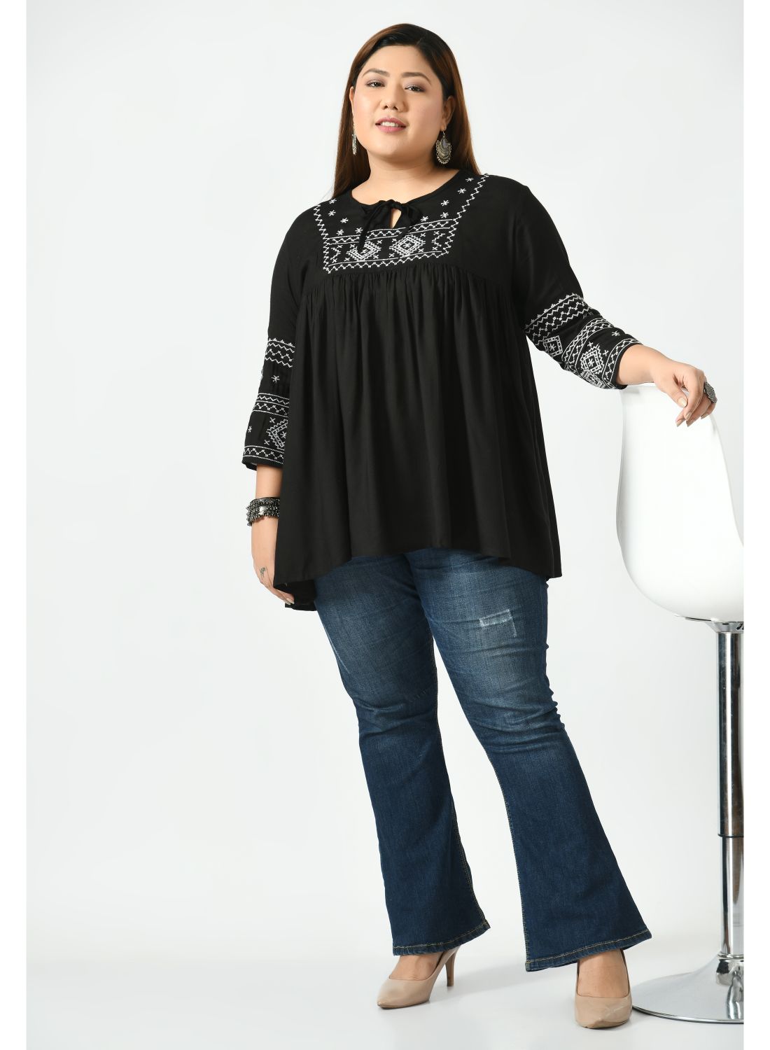 Black Tie-Up Neck Top