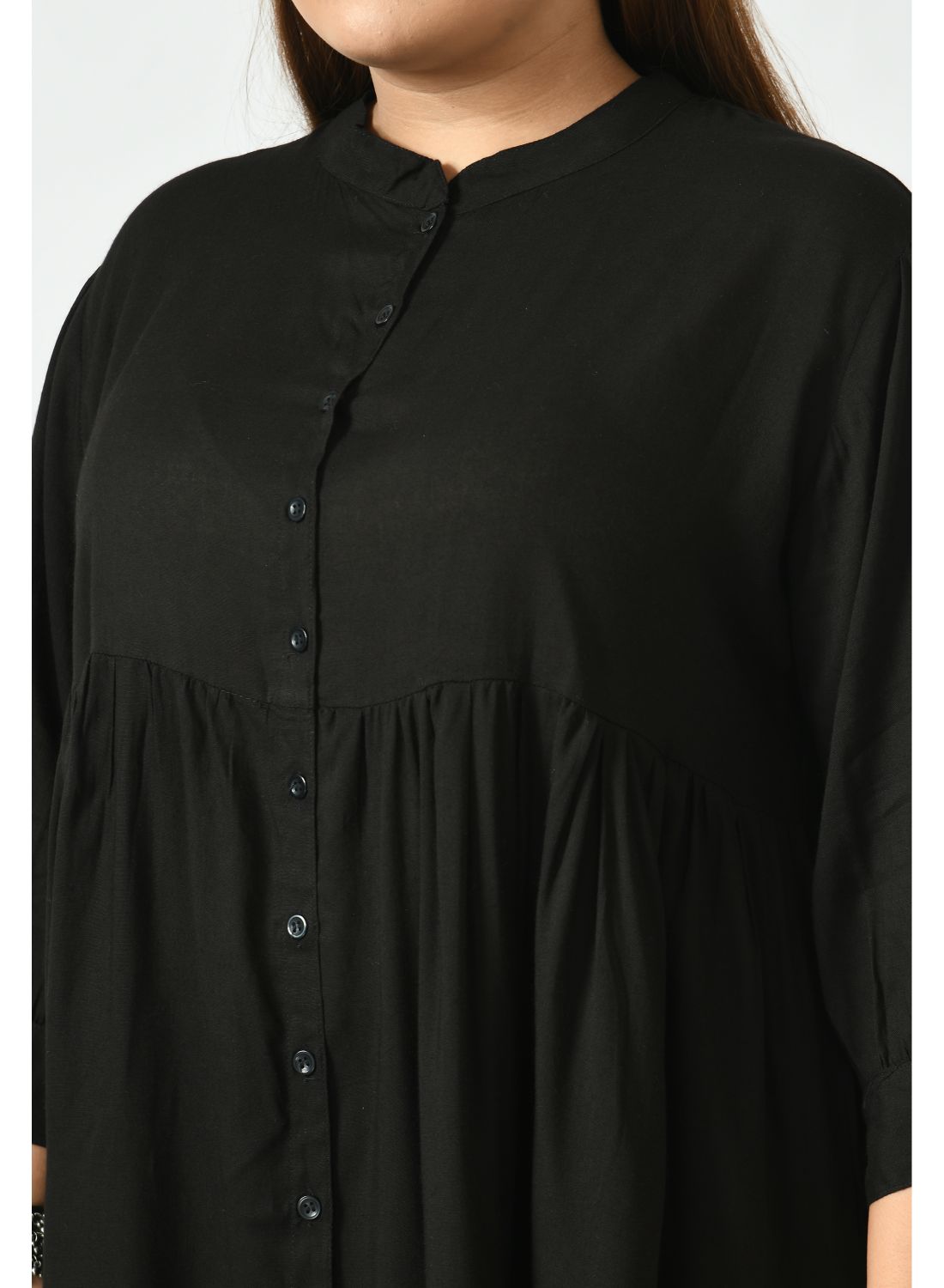 Black Mandarin Collar Shirt Style Top
