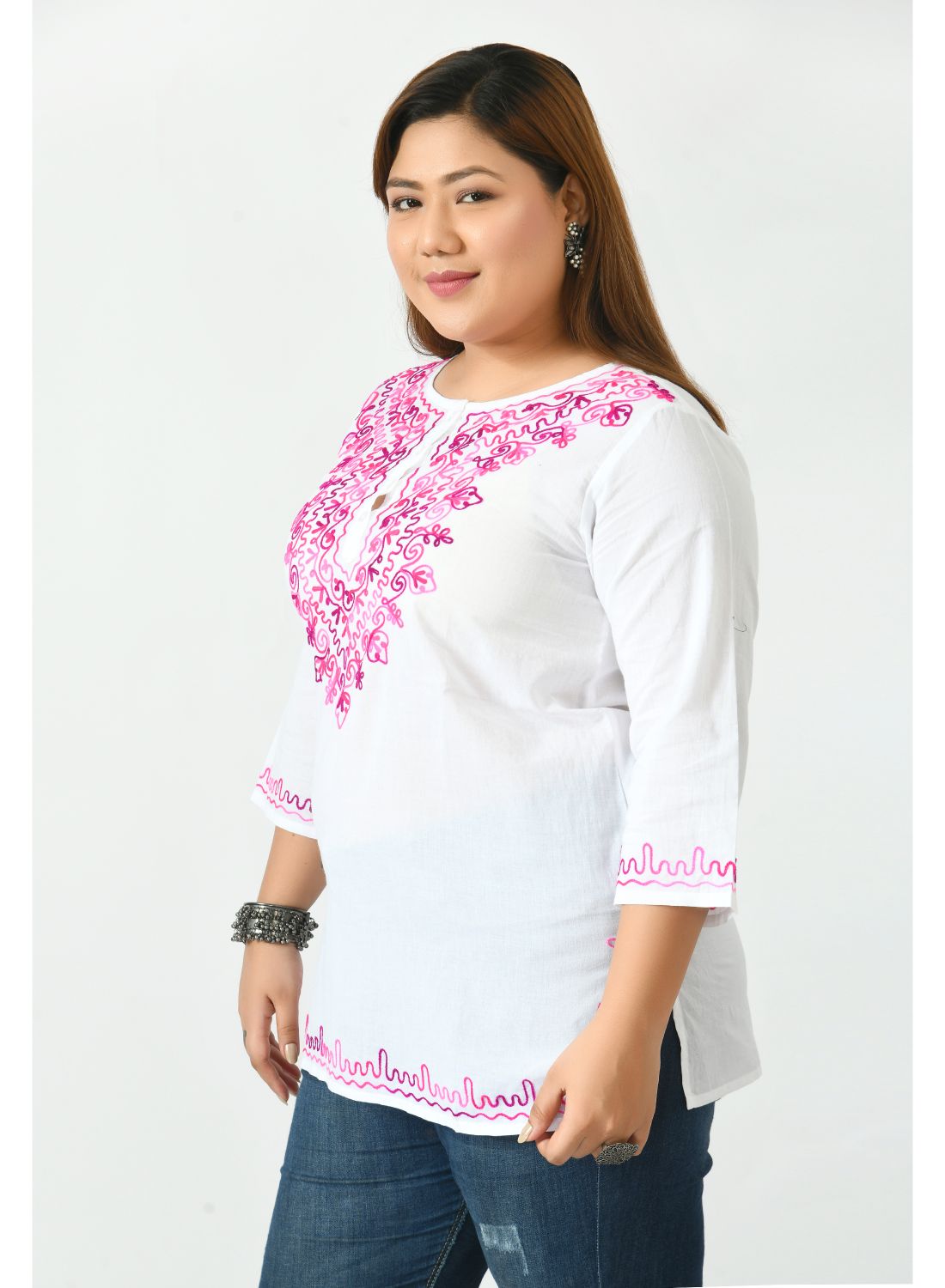 White Floral Print Top