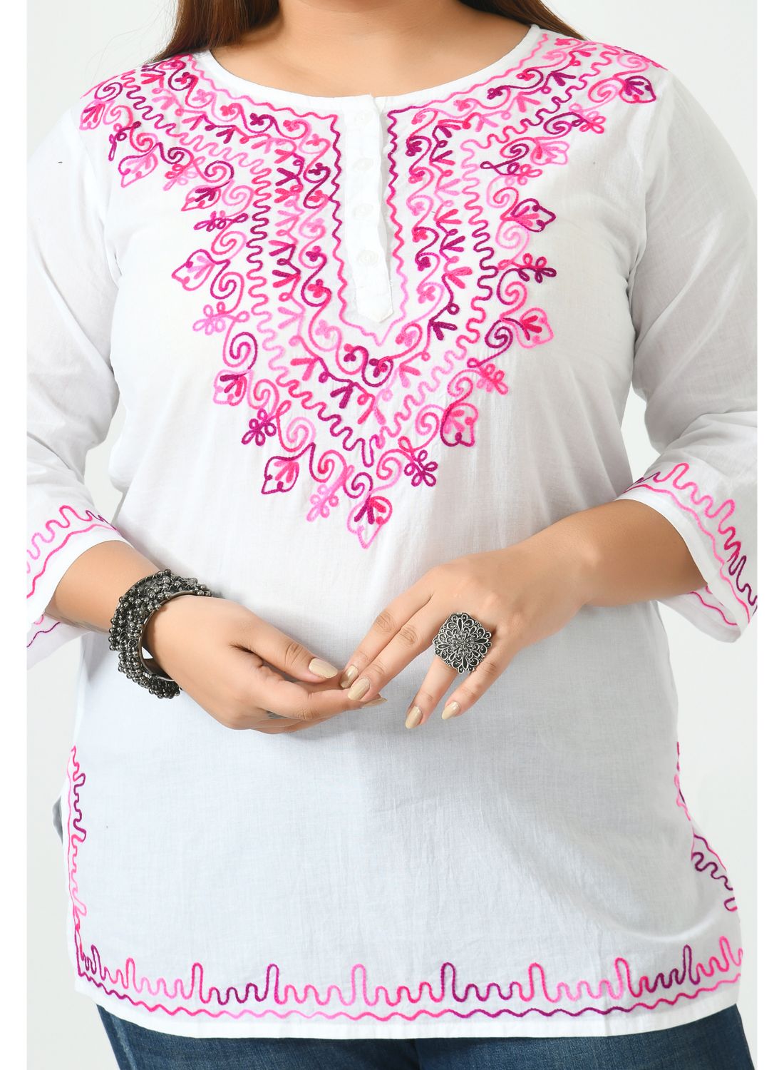 White Floral Print Top