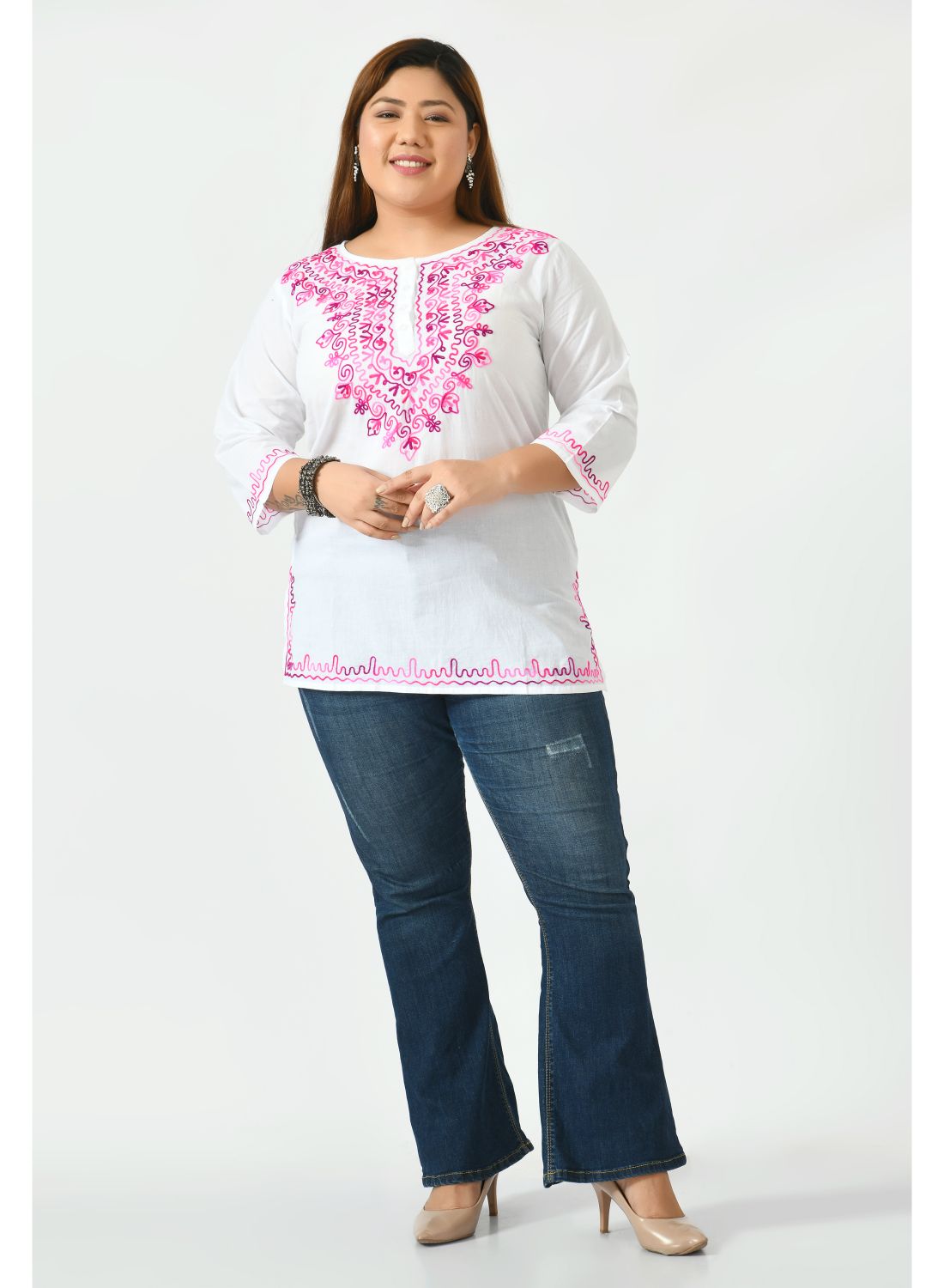 White Floral Print Top