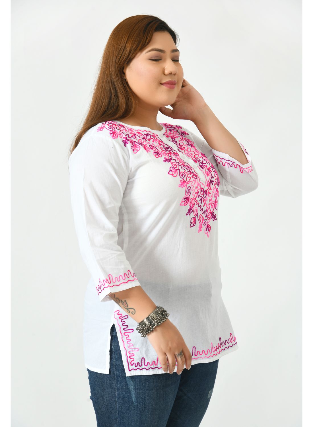 White Floral Print Top