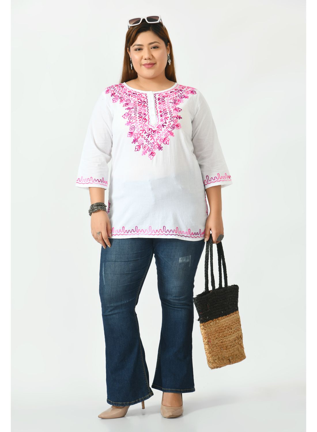 White Floral Print Top
