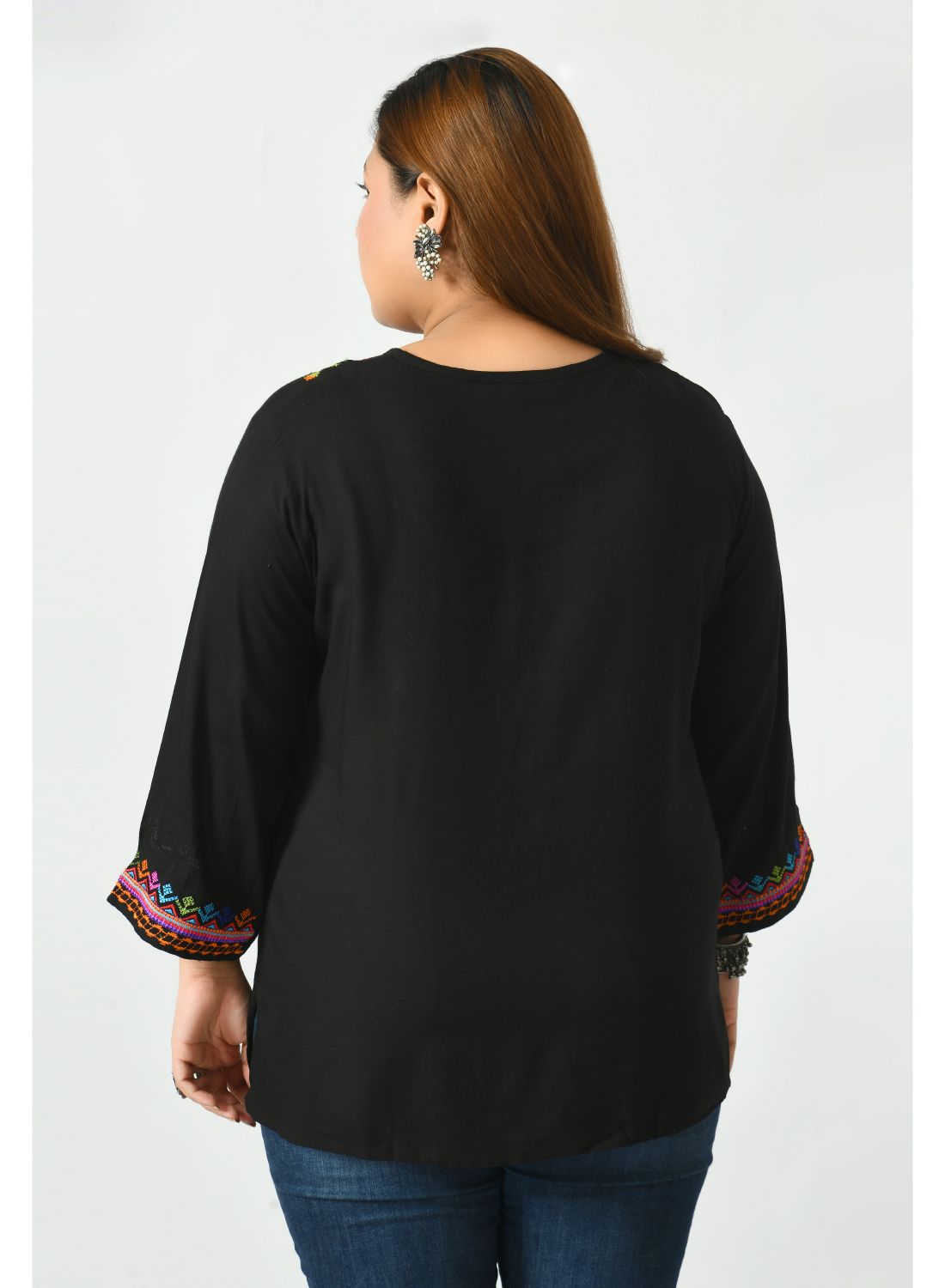 Black Floral Print Keyhole Neck Top