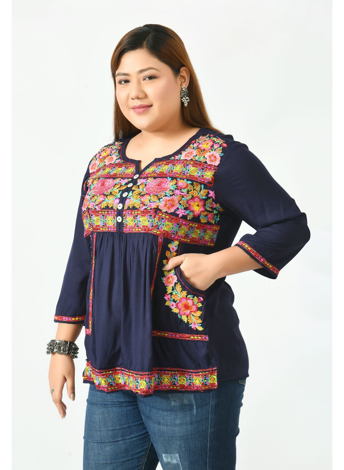 Navy Blue Print Top
